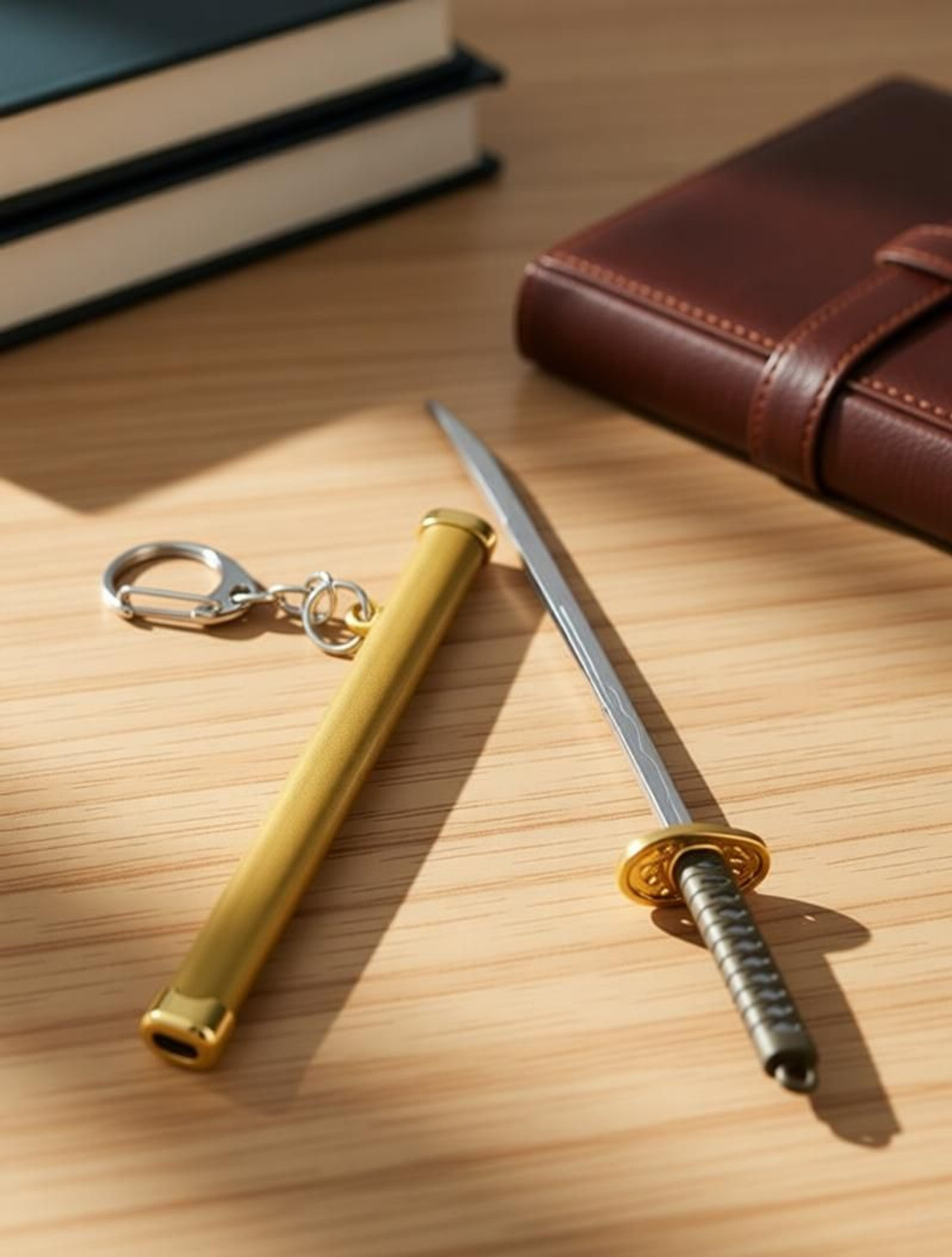 Image of Hiddenleafstore Gold Katana Keychain with Scabbard - Mini Samurai Sword (Unsharpened) Key Chain
