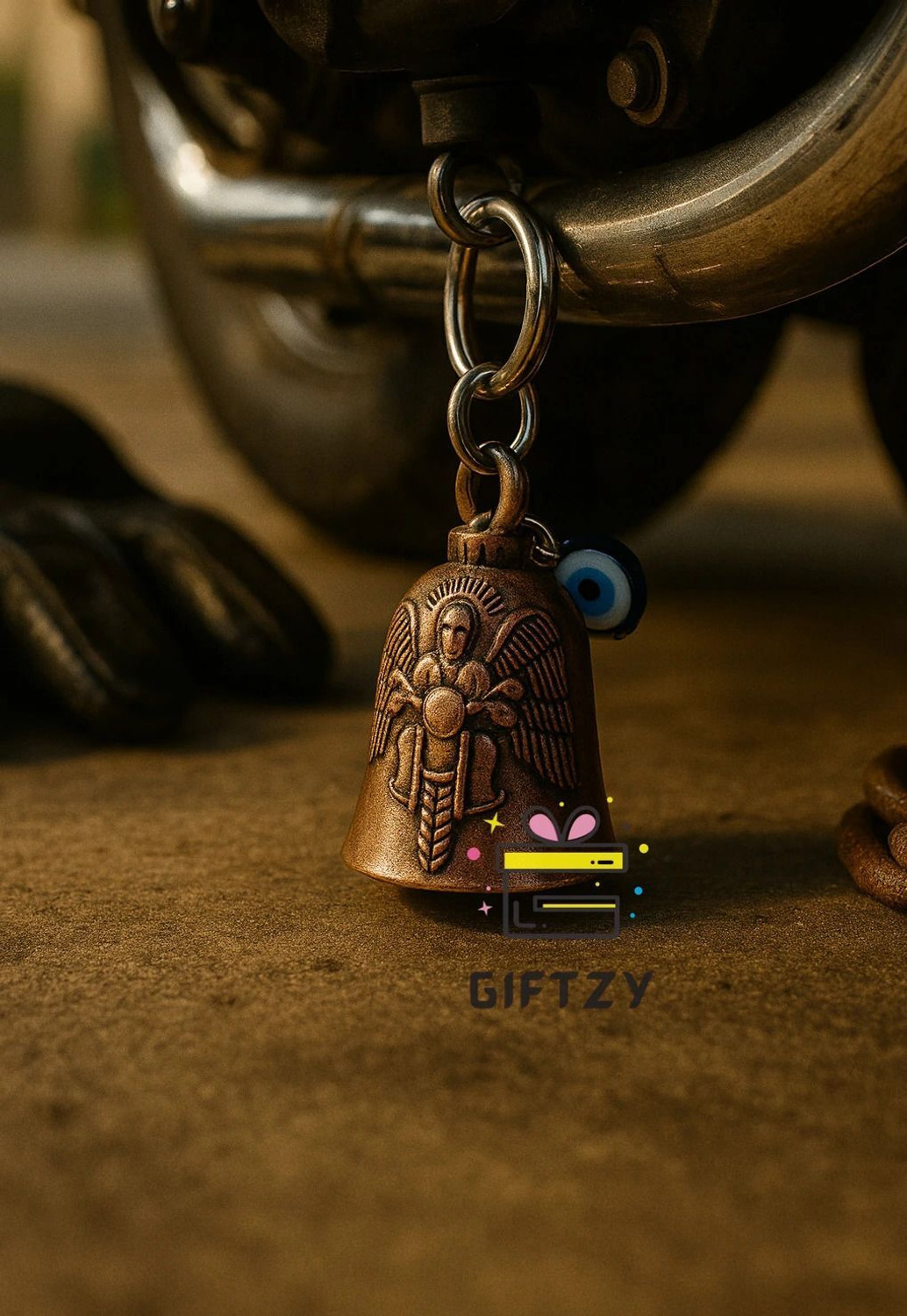 Image of Giftzy Evil Eye Guardian Bell bike keyring luck charm ghanti for gifting boys girls Key Chain