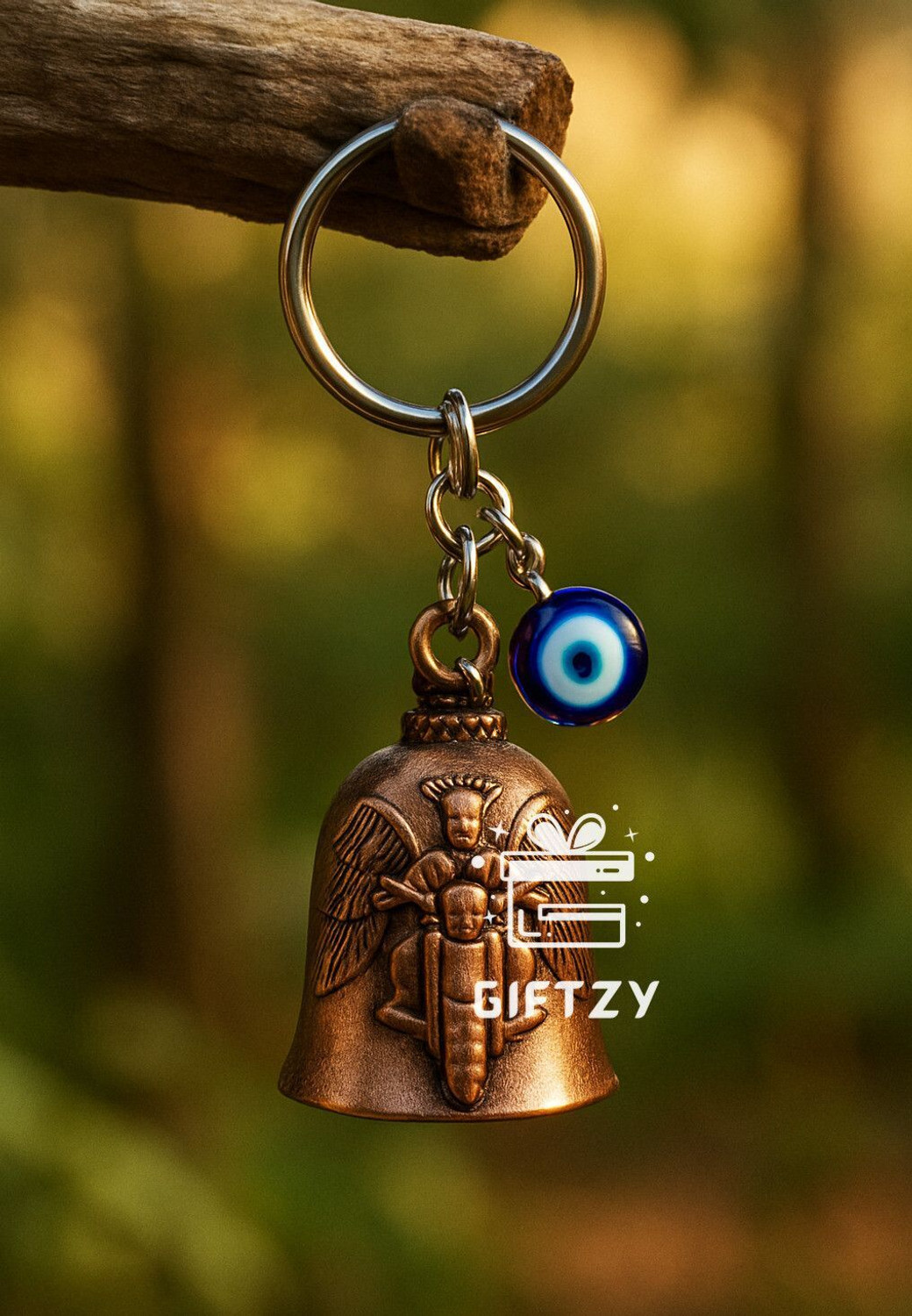 Image of Giftzy Evil Eye Guardian Bell bike keyring luck charm ghanti for gifting boys girls Key Chain
