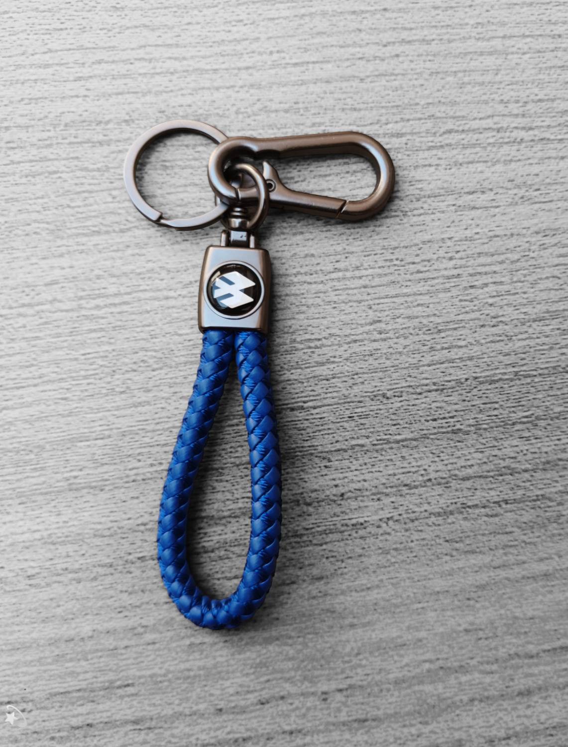 JNV Handwoven Leather Thread Keychain Compatible With Bike (Blue