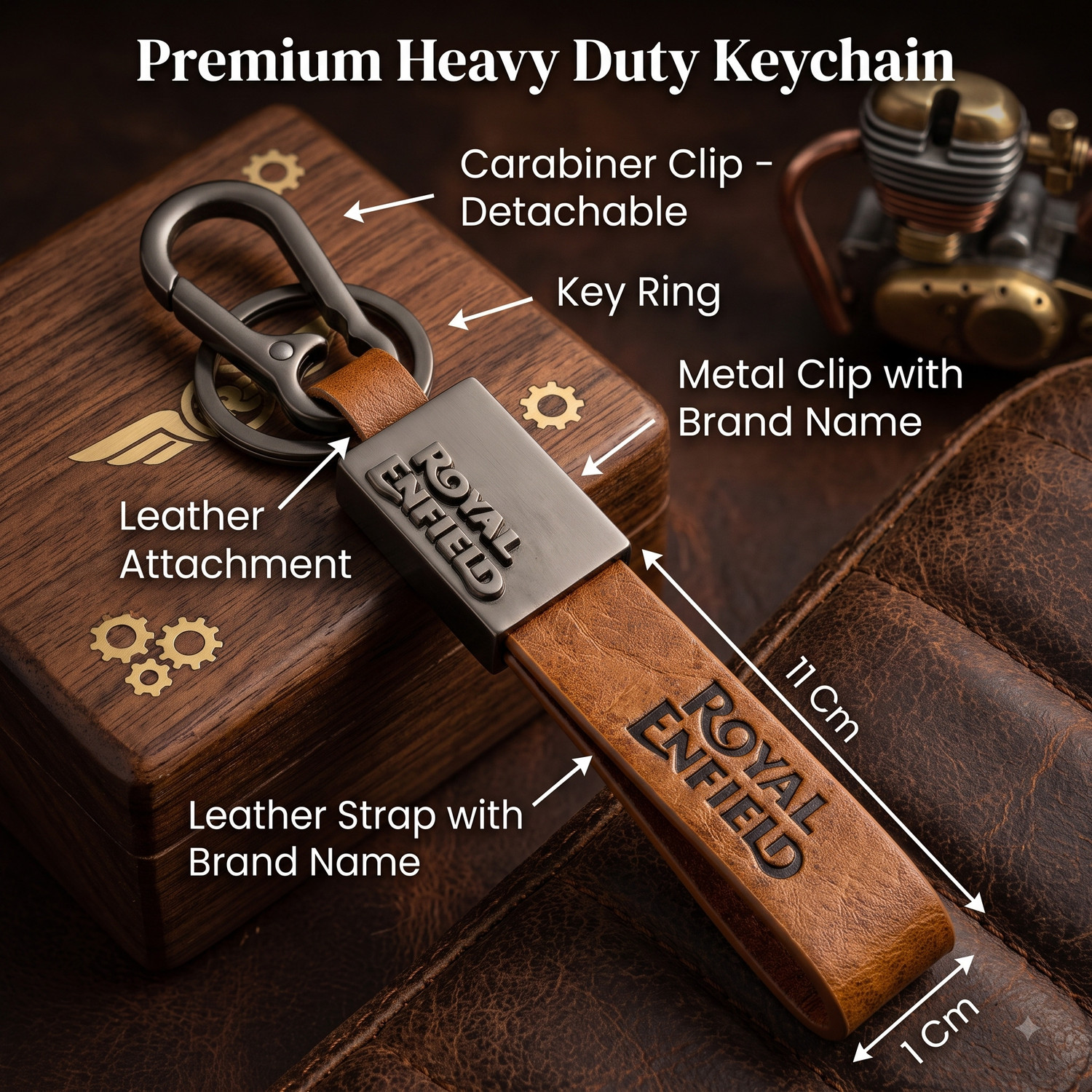 Image of Anixim Royal Enfield Bike Keychain with Leather Strap and Metal Key Ring Key Chain
