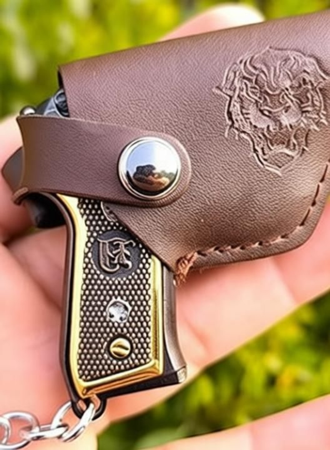 Image of OFM Tactical Defender Metal Gun Keychain with Holster Gross Fire Key Chain