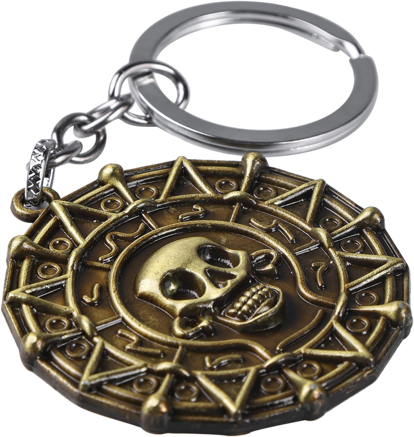 Image of RV Mart Aztec Coin Pirate of the Caribbean Skull Keychain Jack Sparrow Key Chain Ring Key Chain