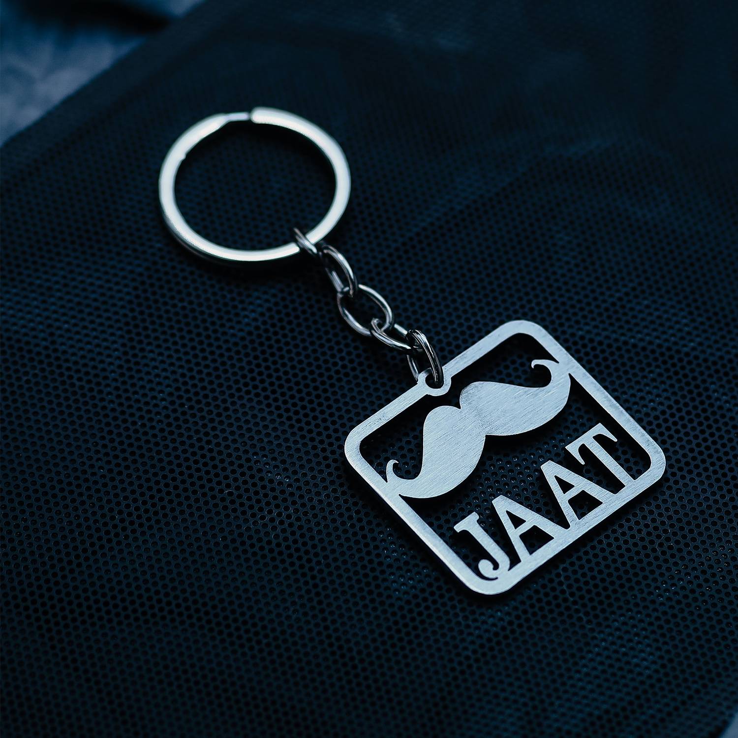 ADF JAAT Full Laser Cut Creative Metal Design Letter Silver Key Chain
