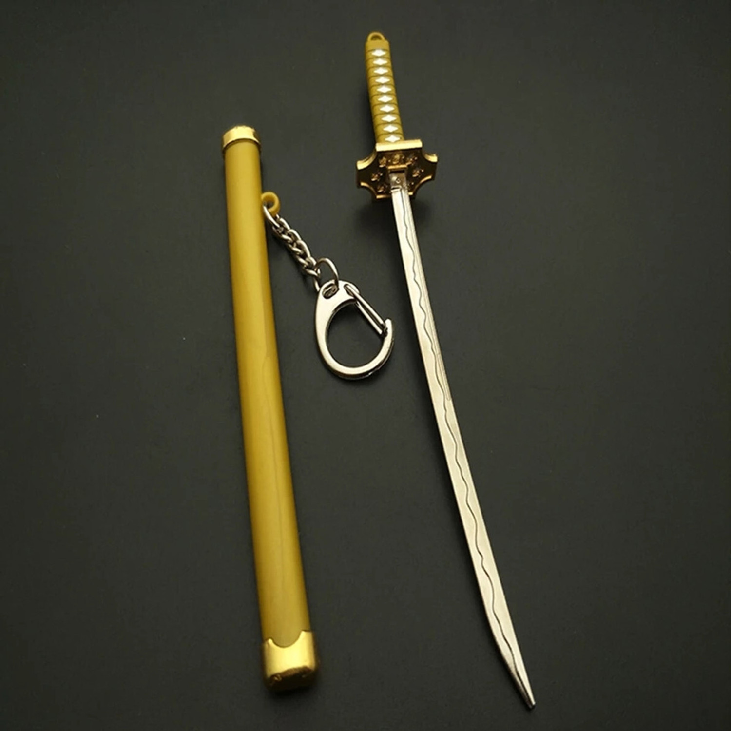 Image of Hiddenleafstore Gold Katana Keychain with Scabbard - Mini Samurai Sword (Unsharpened) Key Chain