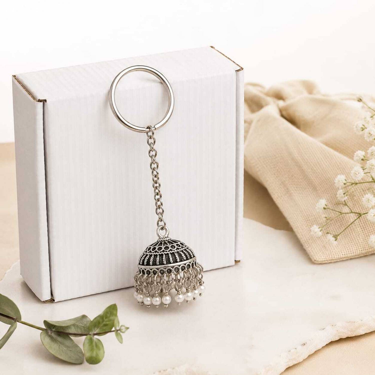 Rangmoti Pearl Dangling Jhumka Keychain - Image 1