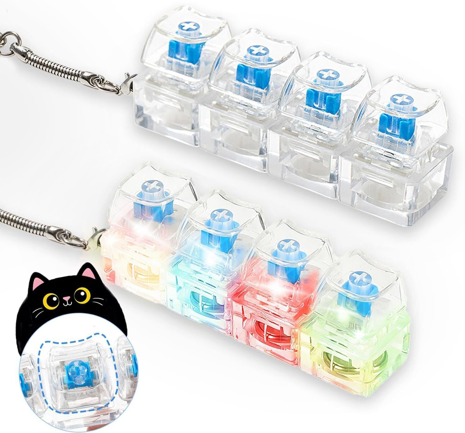 Image of FIORENSE Keyboard Fidget Toy for Adults with LED Light | Cat Shape Clicker Keyboard Key Chain