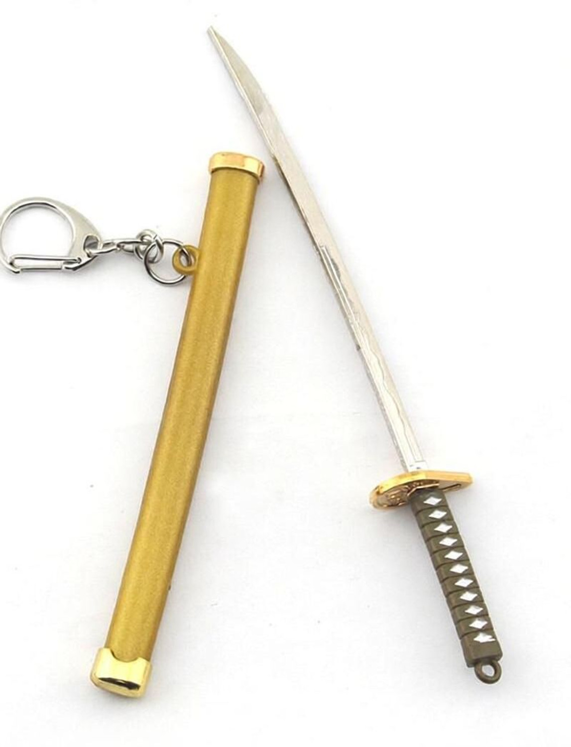 Image of Hiddenleafstore Gold Katana Keychain with Scabbard - Mini Samurai Sword (Unsharpened) Key Chain