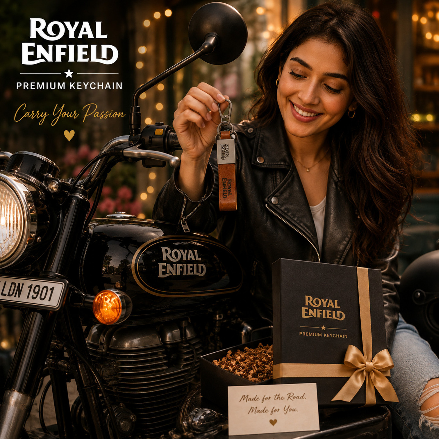 Image of KAVIKJ Royal Enfield Bike Keychain with Leather Strap and Metal Key Ring Key Chain