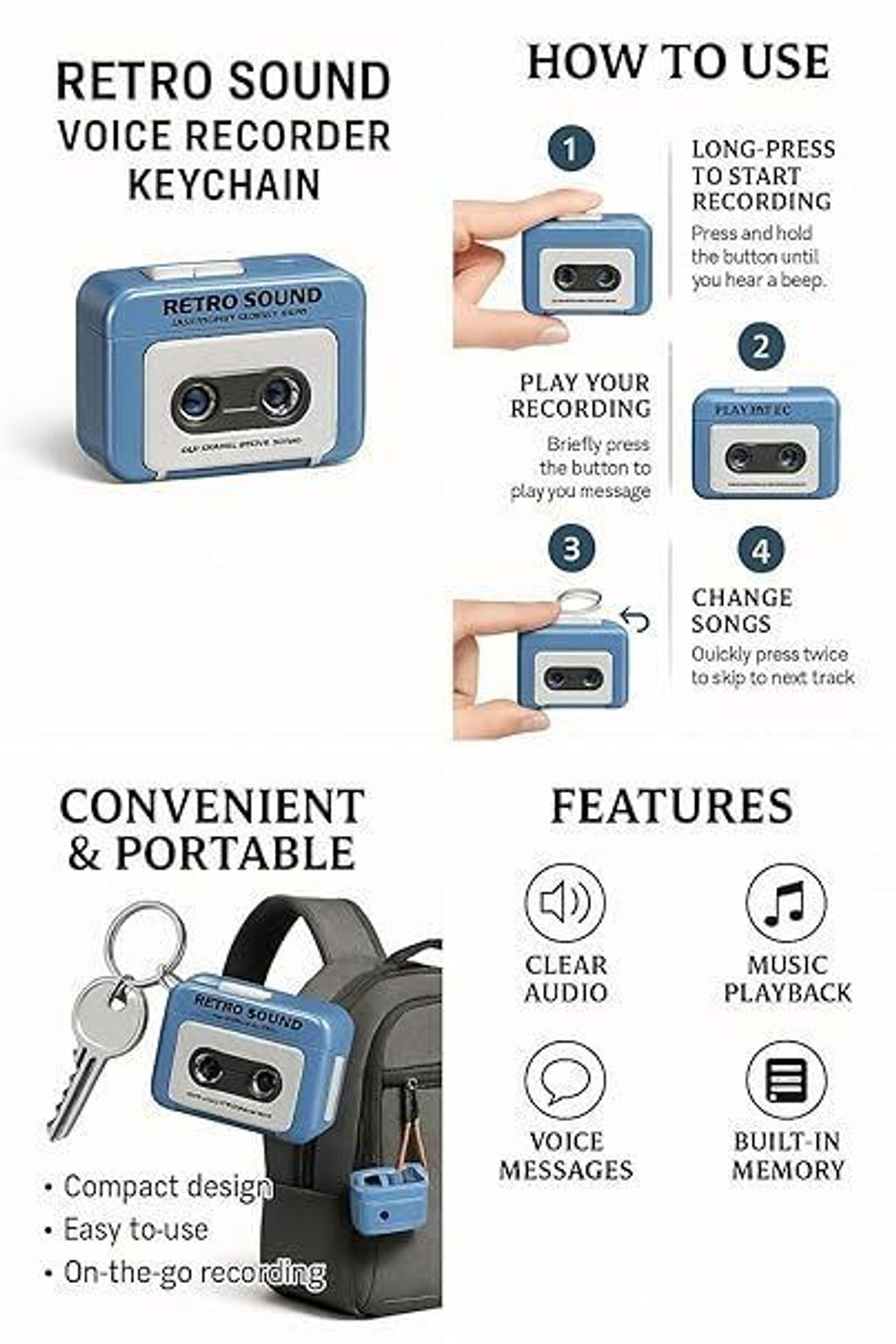Image of Shreeyogi Mini Retro Radio Keychain with Voice Recorder & Music Player - 15-Second Audio Key Chain