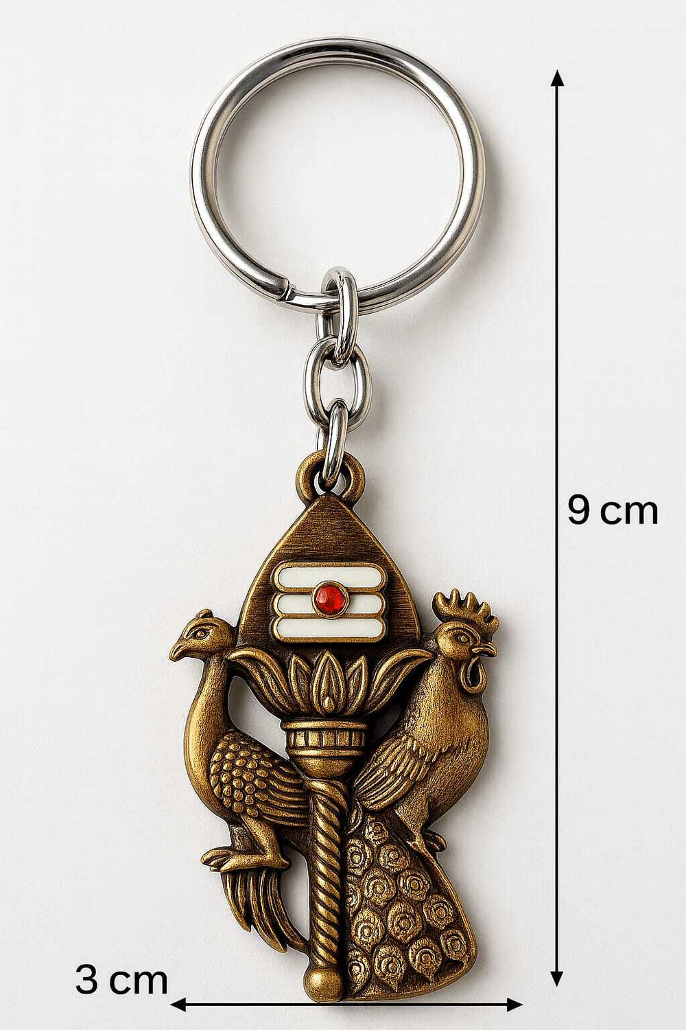 Image of TRENDiQ Premium Lord Murugan Vel Keychain | Divine Peacock & Rooster Brass Keyring 07 Key Chain