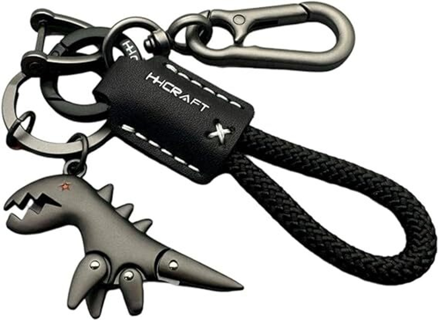 Image of KB CREATION Keychains Dinosaur Aluminum Alloy Charm Paired with a Hand-Woven Bracelet Key Chain
