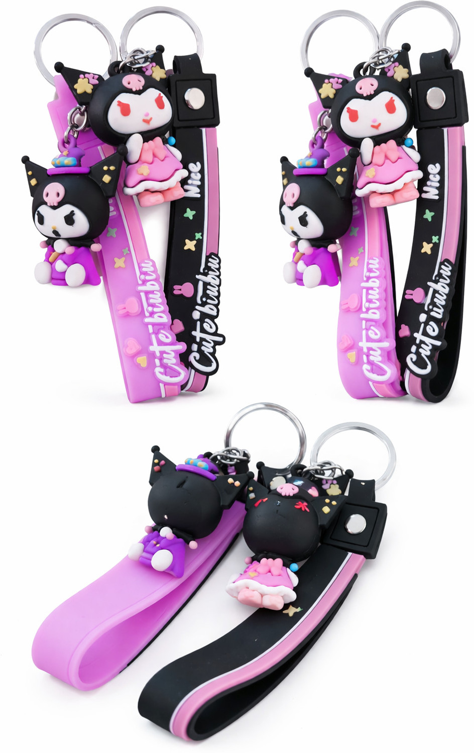 Image of KEYCHAINS Premium Kuromi Keychain Set - Trendy Cartoon Key Holder for Bags & Keys Key Chain