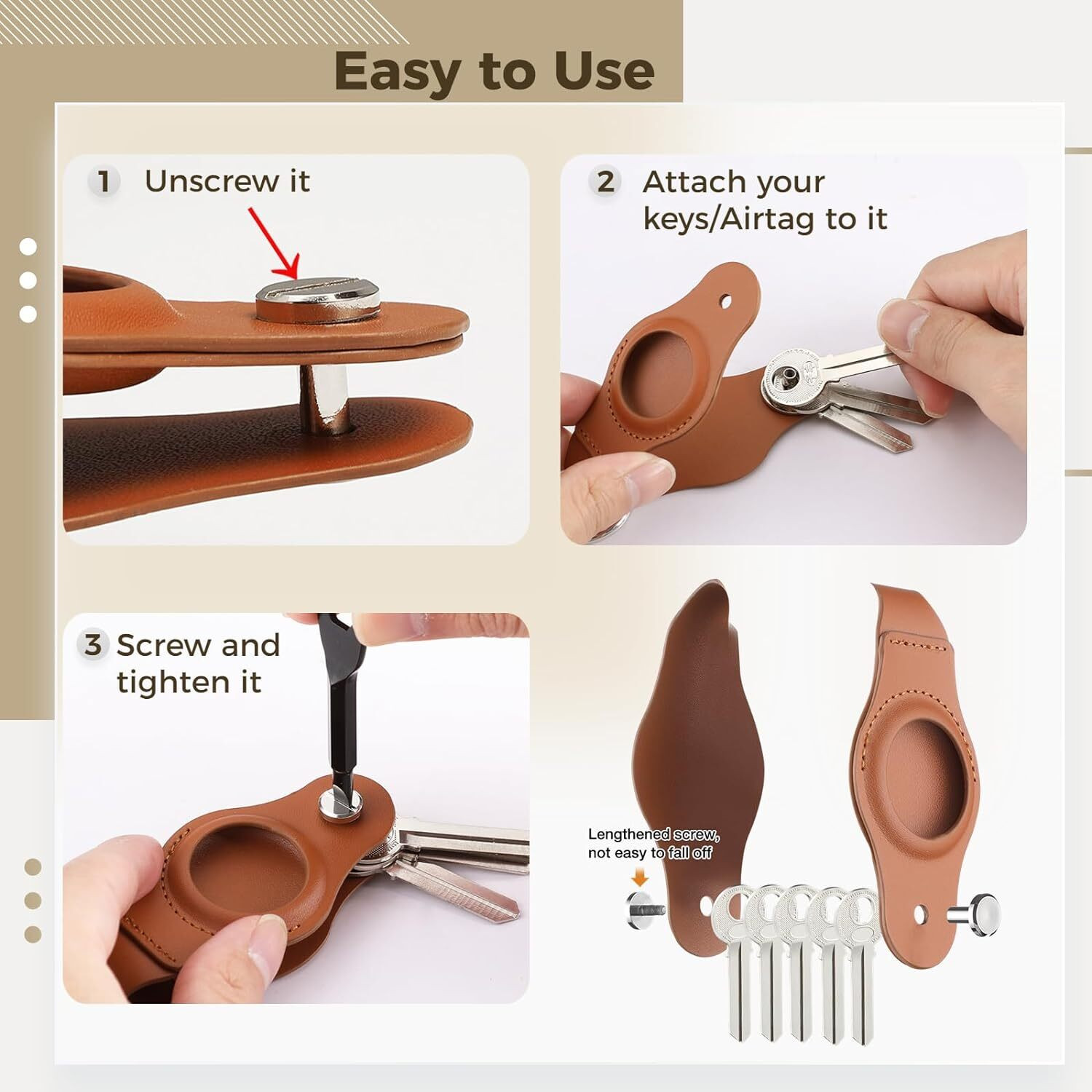Image of Zapper AIRTAG KEY ORGANISER (AIRTAG NOT INCLUDED) BROWN Key Chain