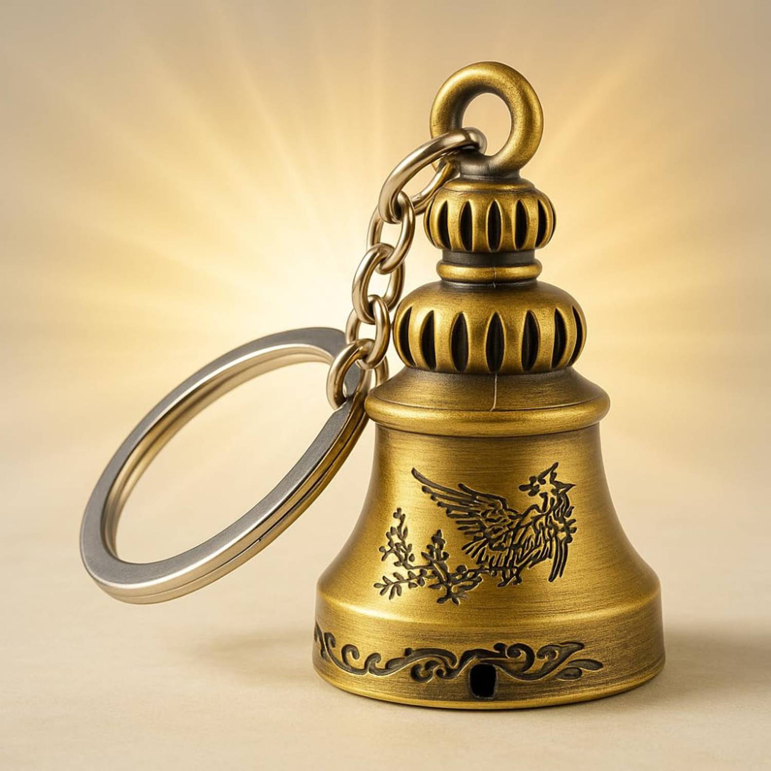 ANIKRAFT Golden Tibetan Bell Keychain Temple Key Chain | Guardian Bell Key Chain for Bike Key Chain