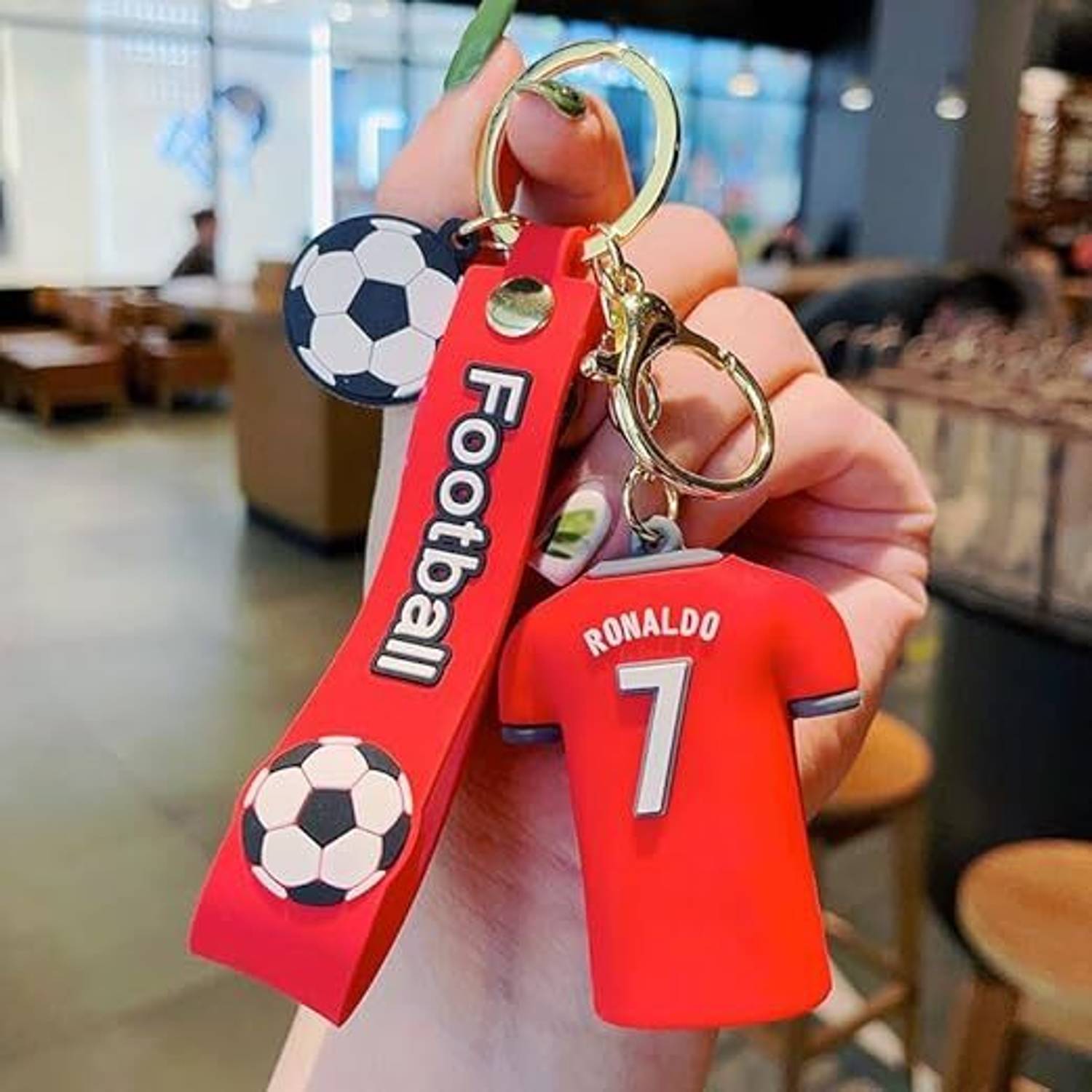 ASB TARDERS Ronaldo 3D Rubber Keychain Football Keychain Gift for Fans, Red (1 pcs) Key Chain