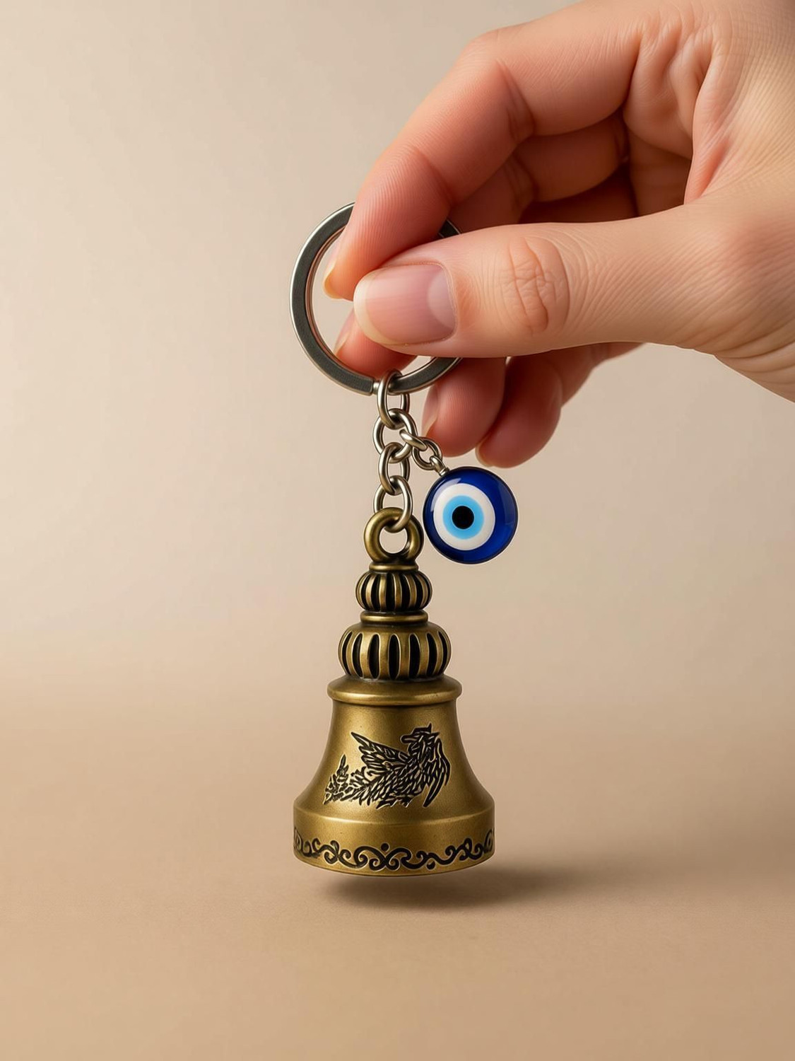 Image of Giftzy Guardian Bell Keychain Evil Eye Lucky Charm Ghanti Spiritual Protection for Bike Key Chain