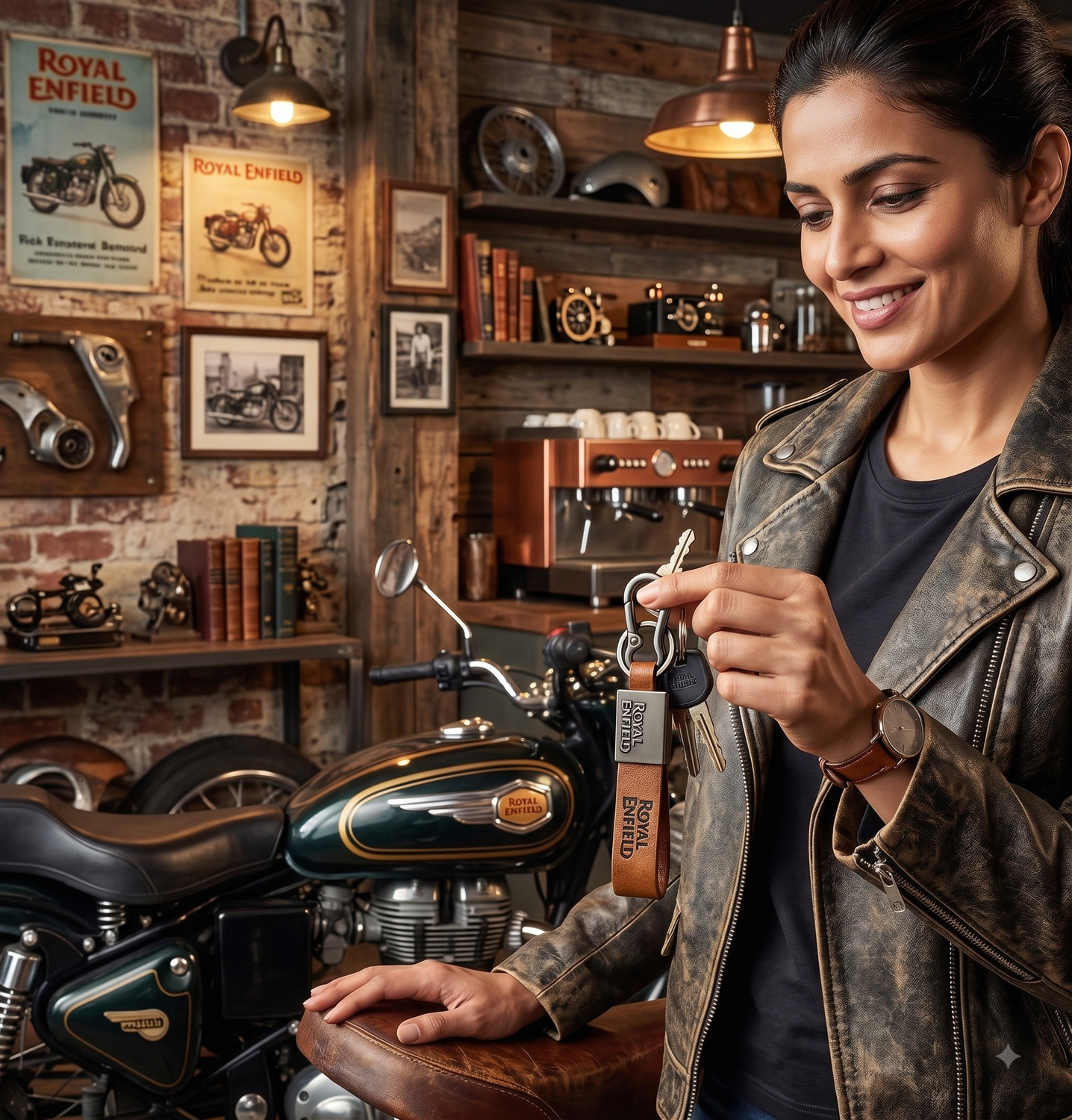 Image of Anixim Royal Enfield Bike Keychain with Leather Strap and Metal Key Ring Key Chain