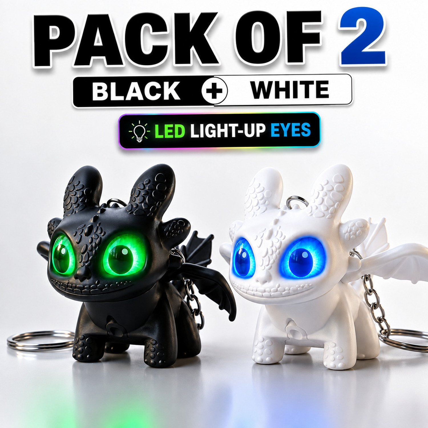 Image of Printingg Nova Dragon Keychain Toy with Moving Wings & Light-Up Eye, Animated Pack of 2 Key Chain