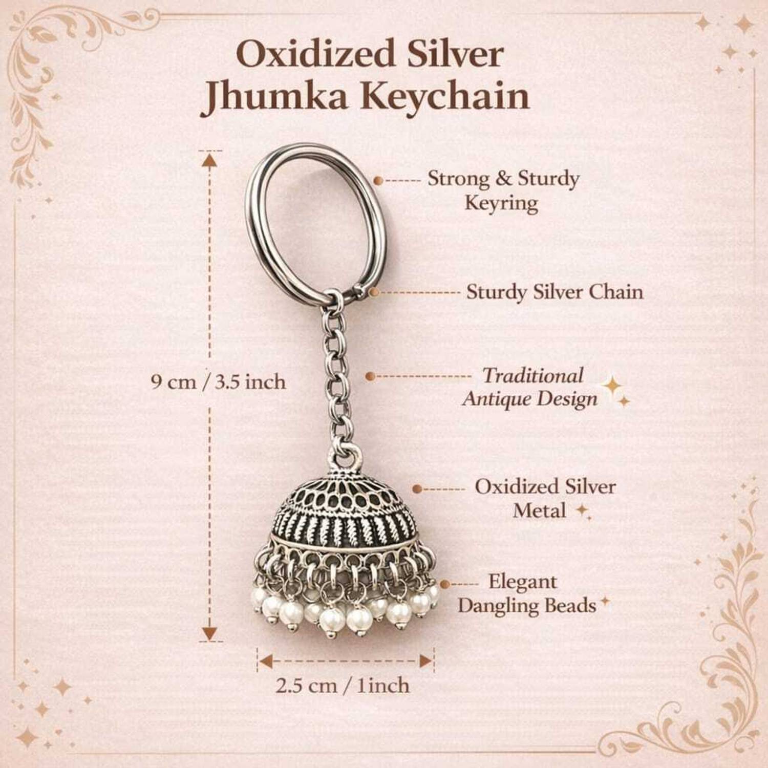 Rangmoti Jhumka Silver Key Chain - Image 3