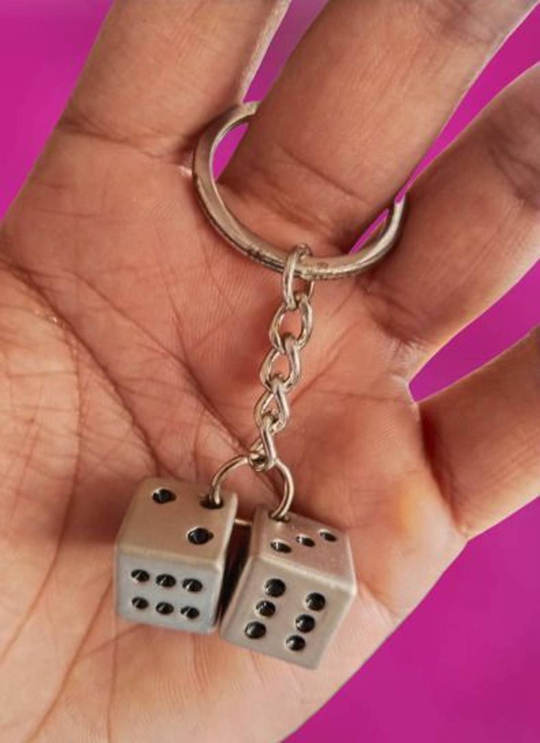 dk printing Ludo Double Dice Metal Keychain (Silver) Key Ring Key