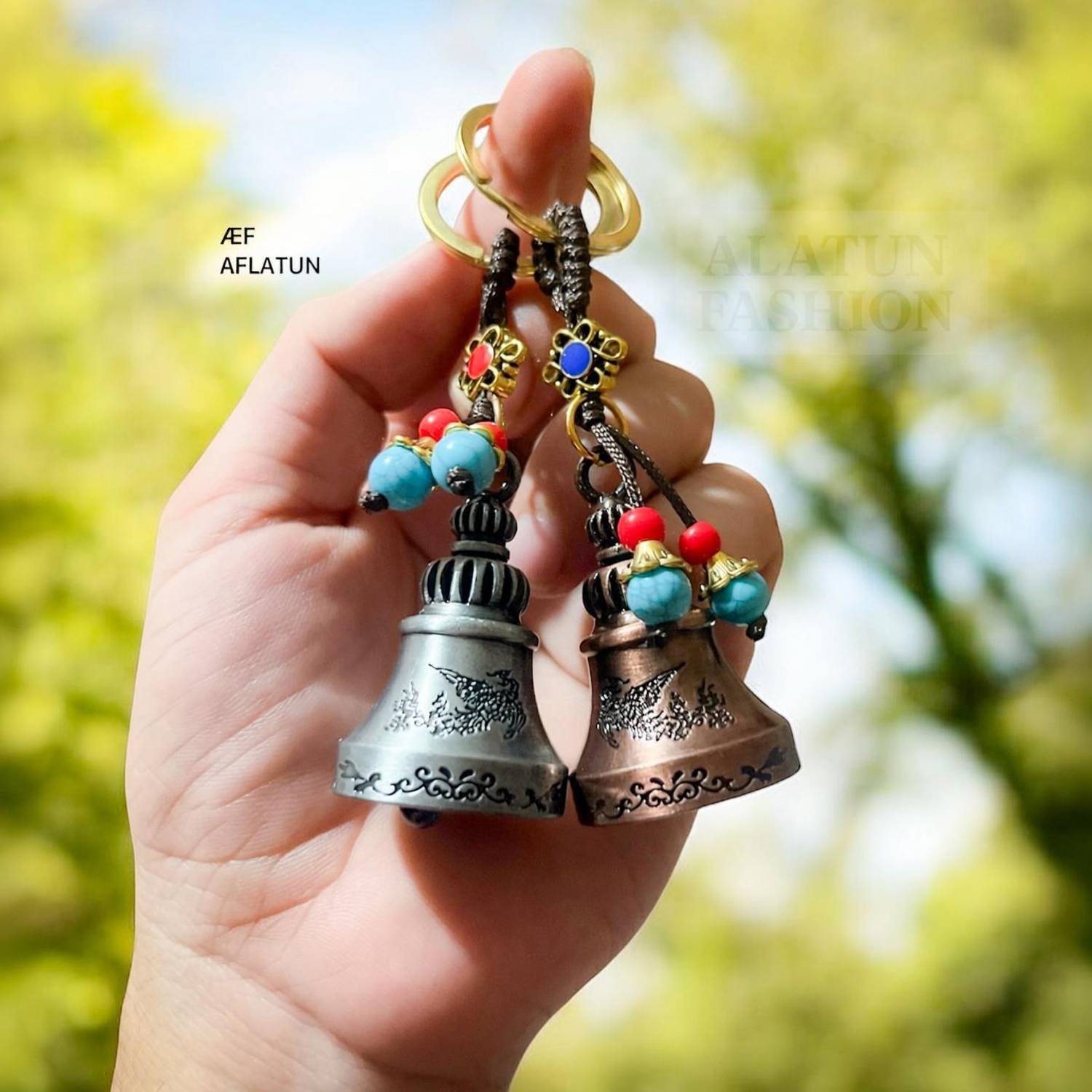 aflatunfashion 024 Brown Silver Trendy Bell pendant Key Chain