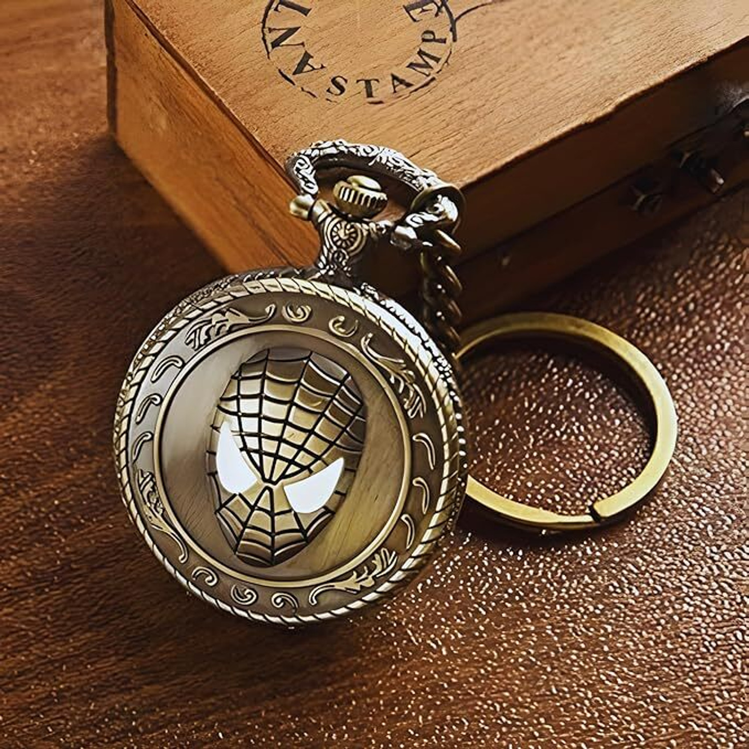 Image of TinyTag Spider-Man Mask Pocket Watch Keychain Metal Vintage Superhero Gift Key Chain