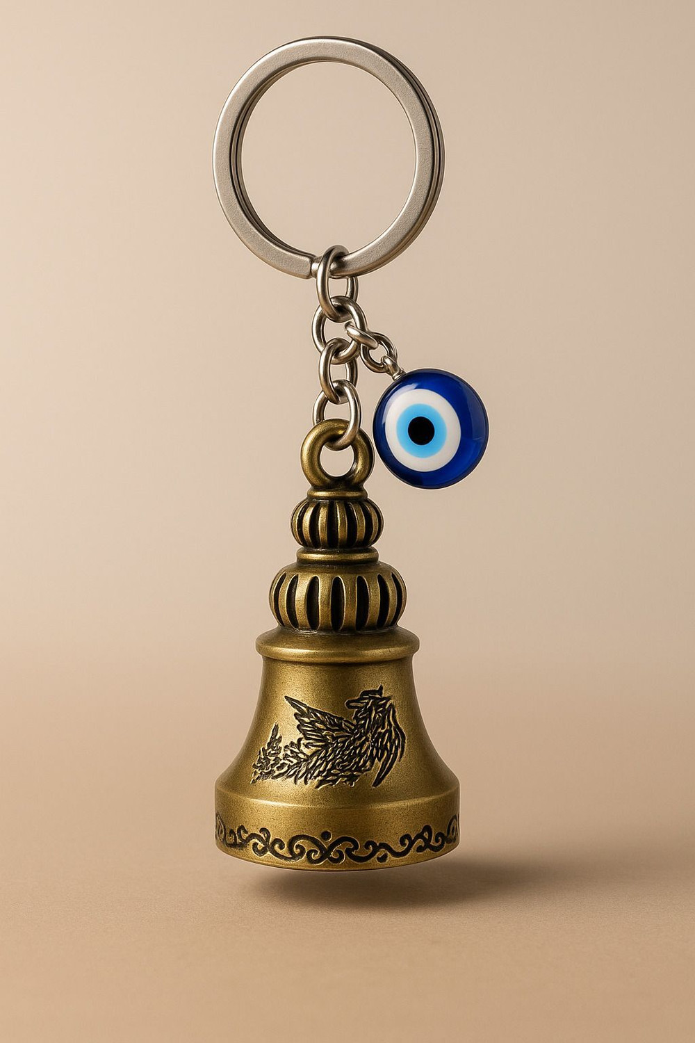 Image of Giftzy Guardian Bell Keychain Evil Eye Lucky Charm Ghanti Spiritual Protection for Bike Key Chain