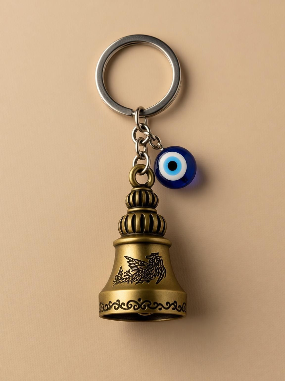 Image of Giftzy Guardian Bell Keychain Evil Eye Lucky Charm Ghanti Spiritual Protection for Bike Key Chain
