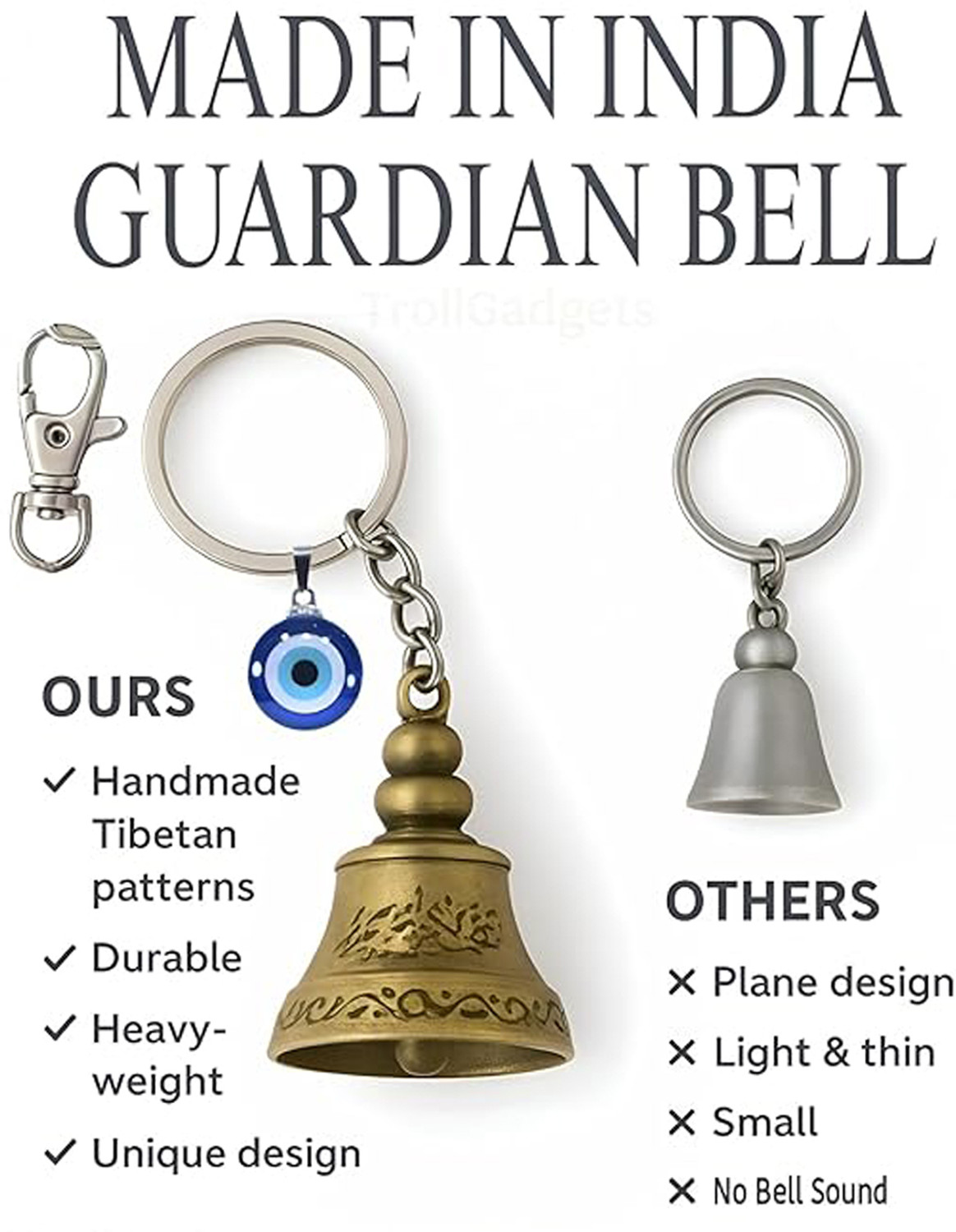 Image of TUBA artistry Guardian Bell Keychain for Bike Car Tibetan Bell Keychain Good Luck Charm Key Chain
