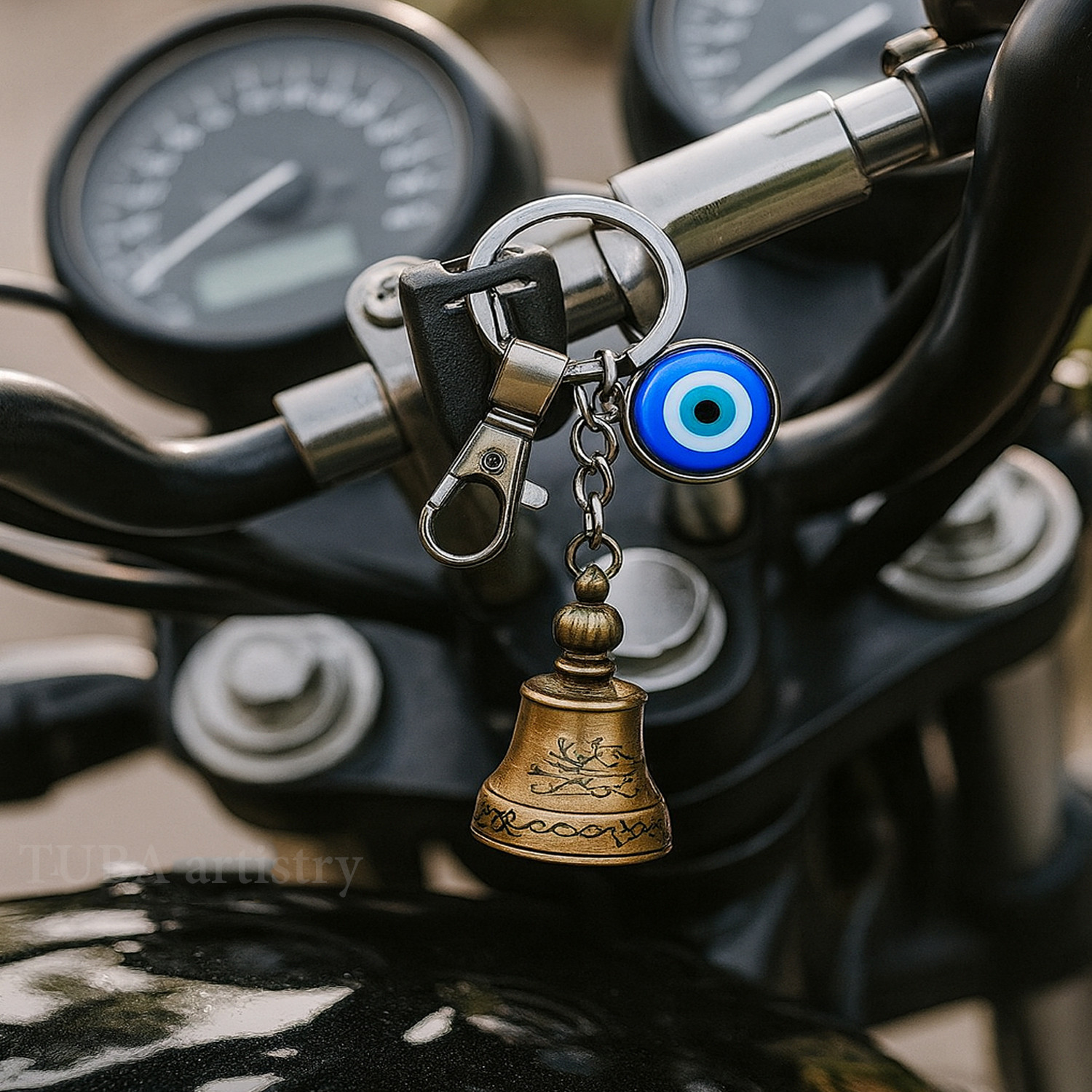 Image of TUBA artistry Guardian Bell Keychain for Bike Car Tibetan Bell Keychain Good Luck Charm Key Chain