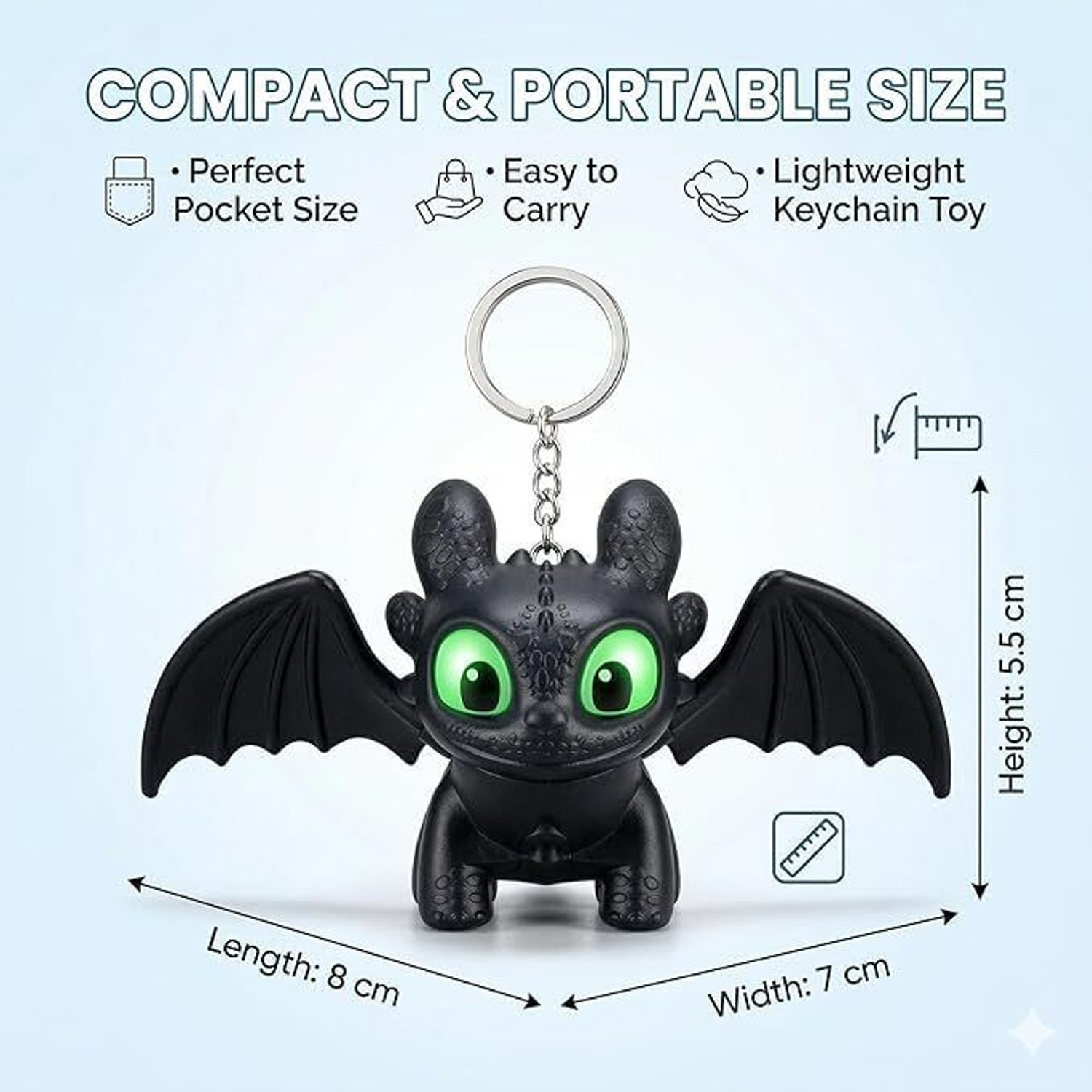 Image of SHRUJA Dragon Keychain Toy with Moving Wings and Light, On Off Switch, Black Color Key Chain