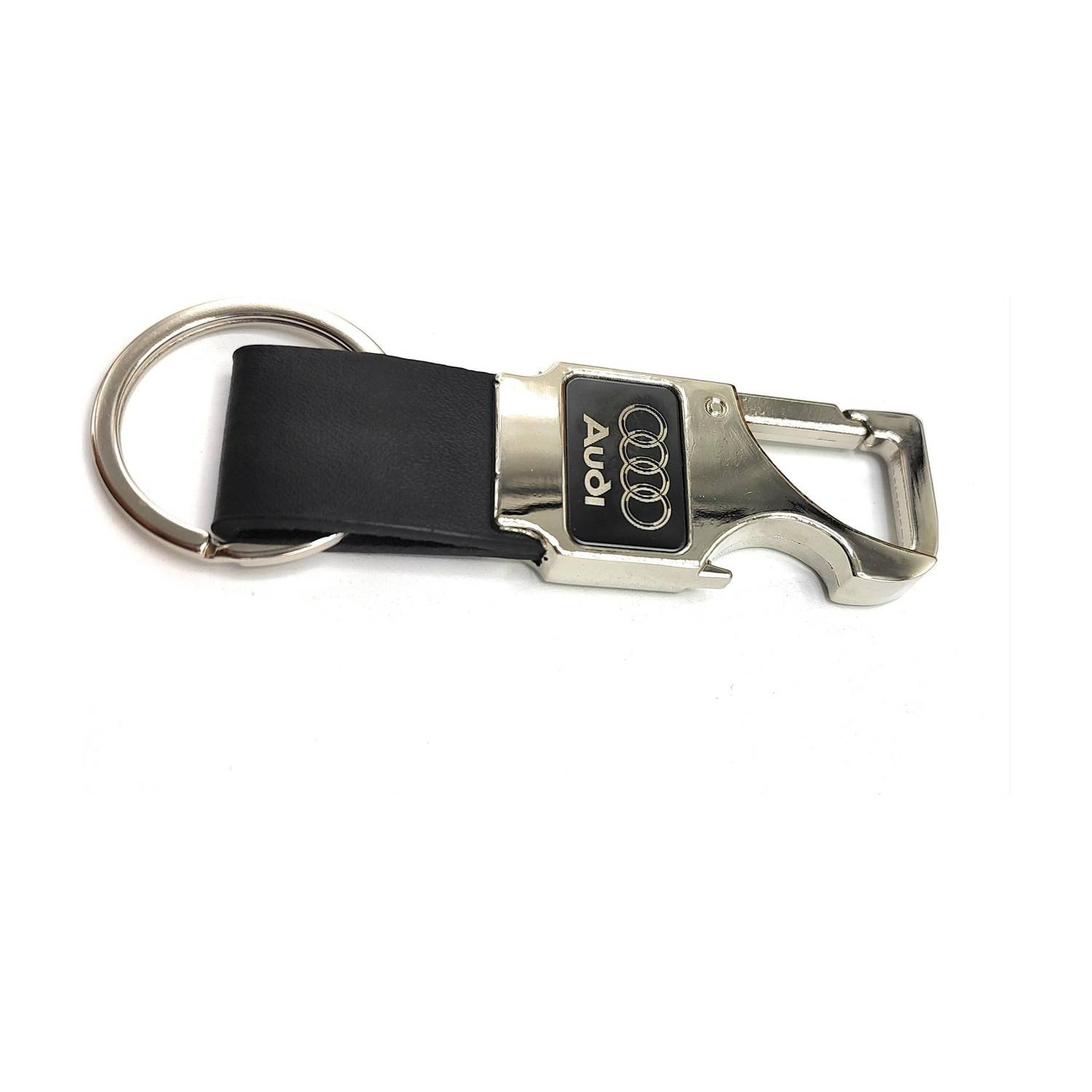 Jdp Novelty Metal Leather Opner Keychain for Audi Car Black Colour Key Chain