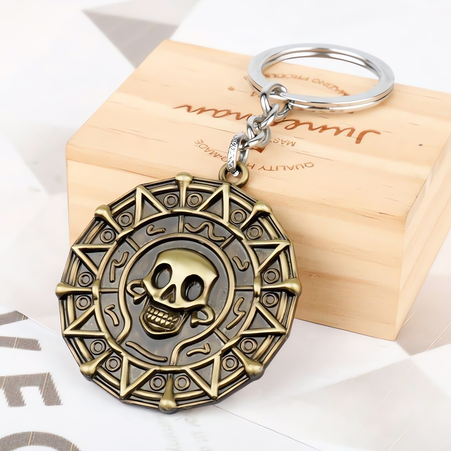 Image of RV Mart Aztec Coin Pirate of the Caribbean Skull Keychain Jack Sparrow Key Chain Ring Key Chain