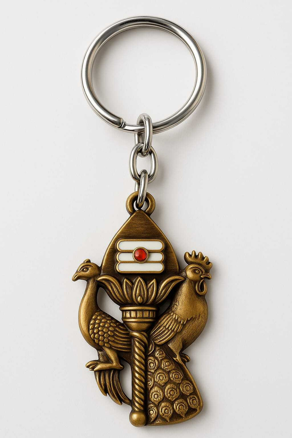 Image of TRENDiQ Premium Lord Murugan Vel Keychain | Divine Peacock & Rooster Brass Keyring 07 Key Chain