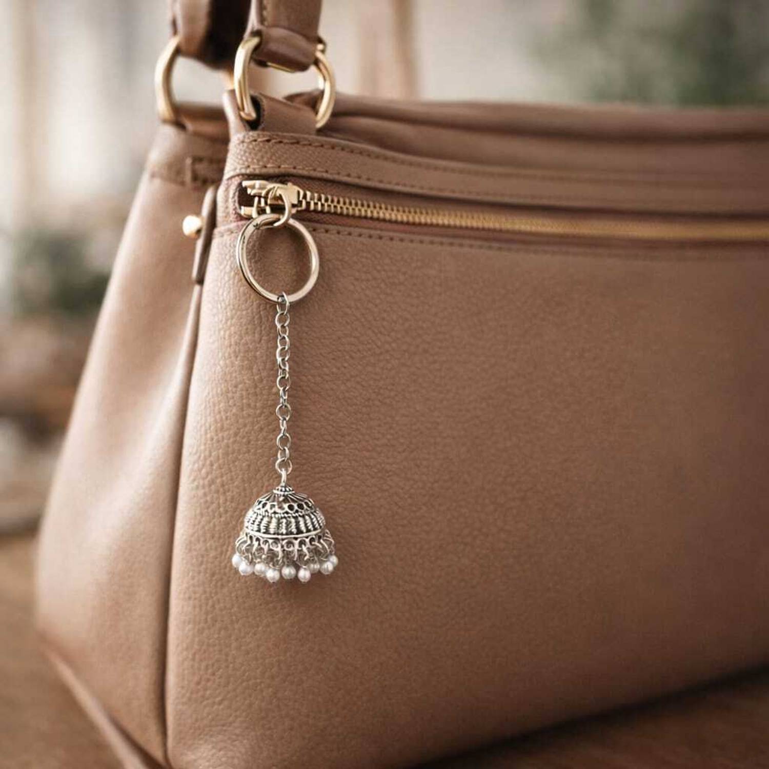 Rangmoti Pearl Dangling Jhumka Keychain - Image 5