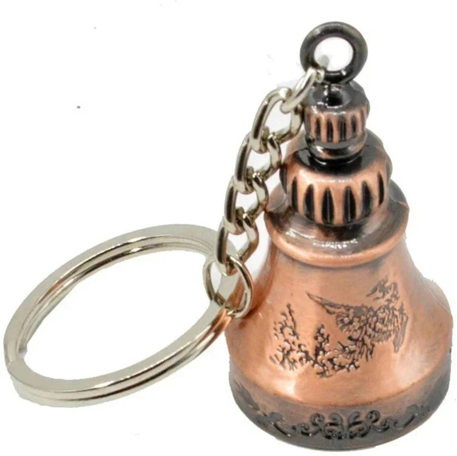 ABEL Brass Metal Temple Bell Religious Brown Keychain Key Chain