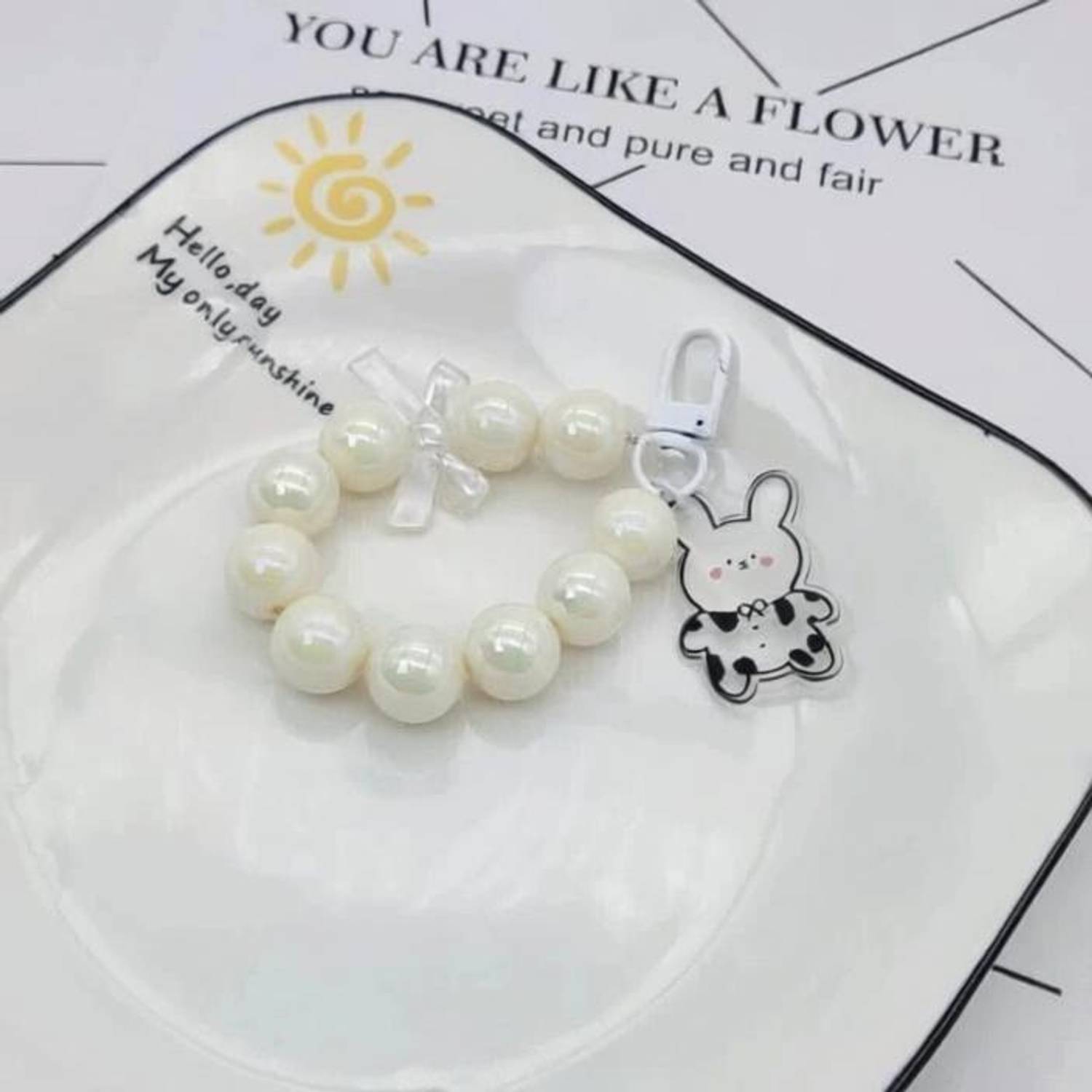 Baby Dino Beaded Bow Car Keychain Phone Charm Cute Candy Color Pearl Accessory Bag Charm Key Chain