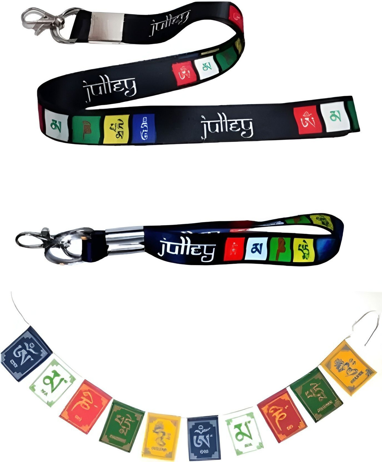 Image of Shining Gift Tibetan Prayer Flag Banner & Lanyard Set, Traditional Buddhist (Combo 3 Pcs Set) Key Chain