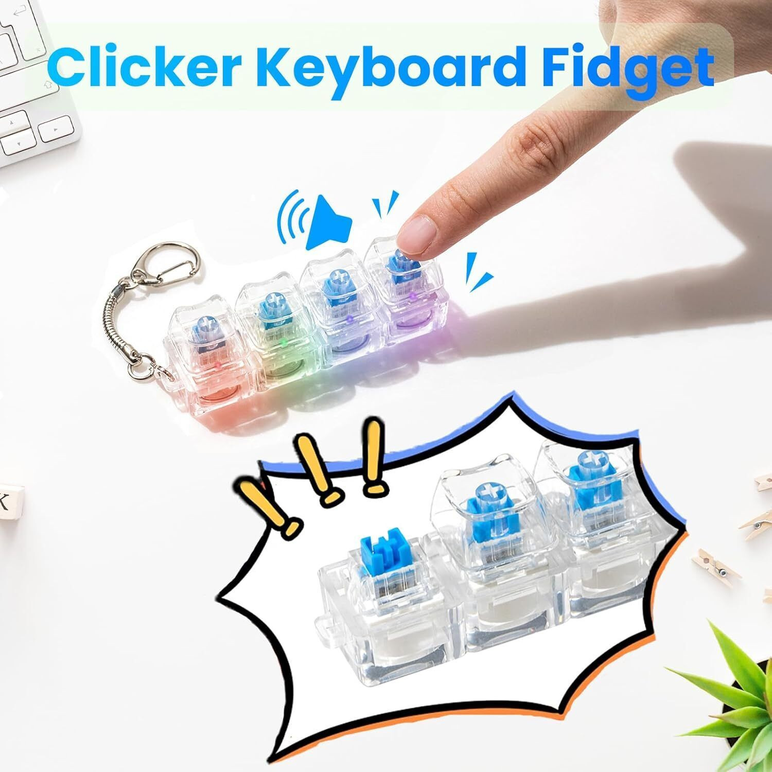 Image of FIORENSE Keyboard Fidget Toy for Adults with LED Light | Cat Shape Clicker Keyboard Key Chain