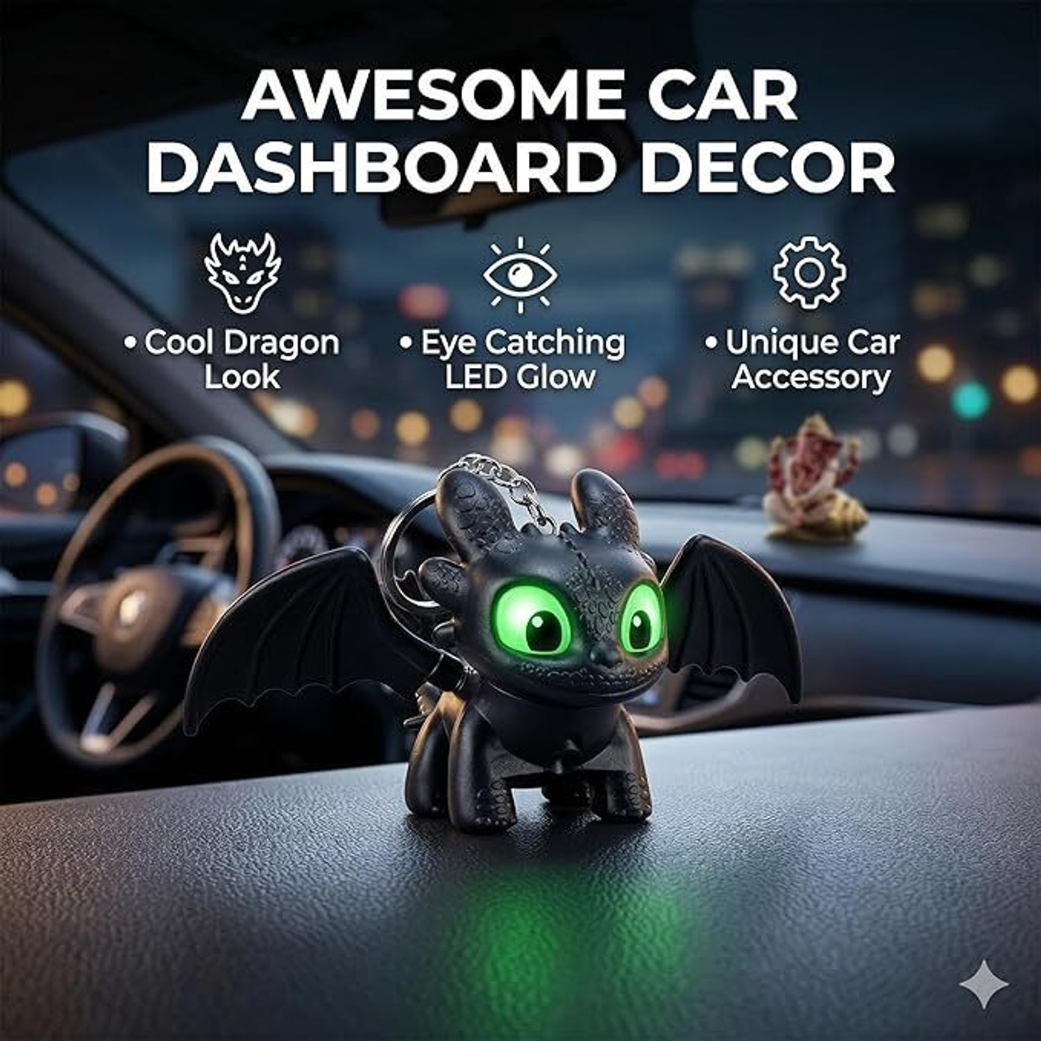 Image of SHRUJA Dragon Keychain Toy with Moving Wings and Light, On Off Switch, Black Color Key Chain