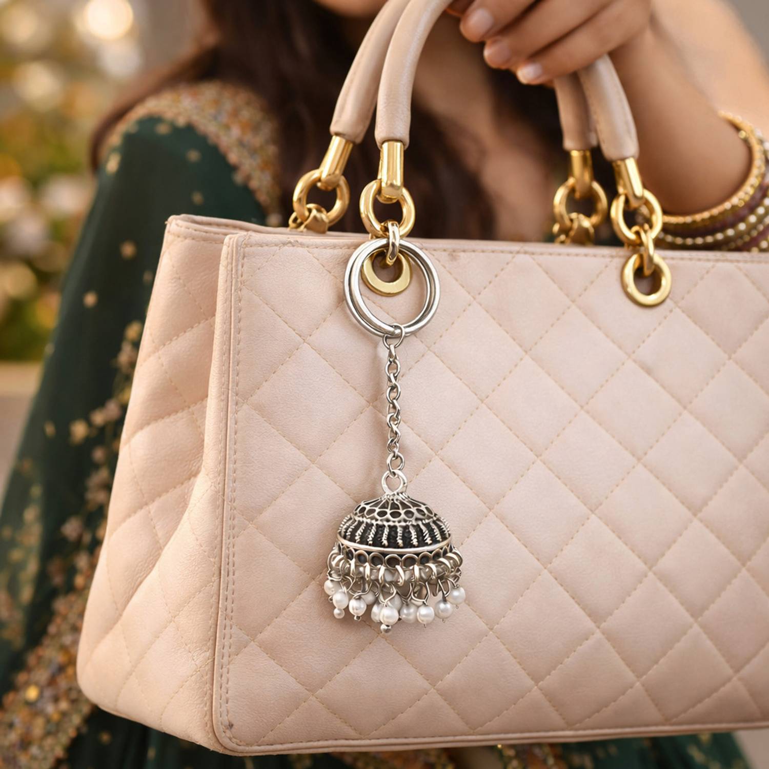 Rangmoti Jhumka Silver Key Chain - Image 4