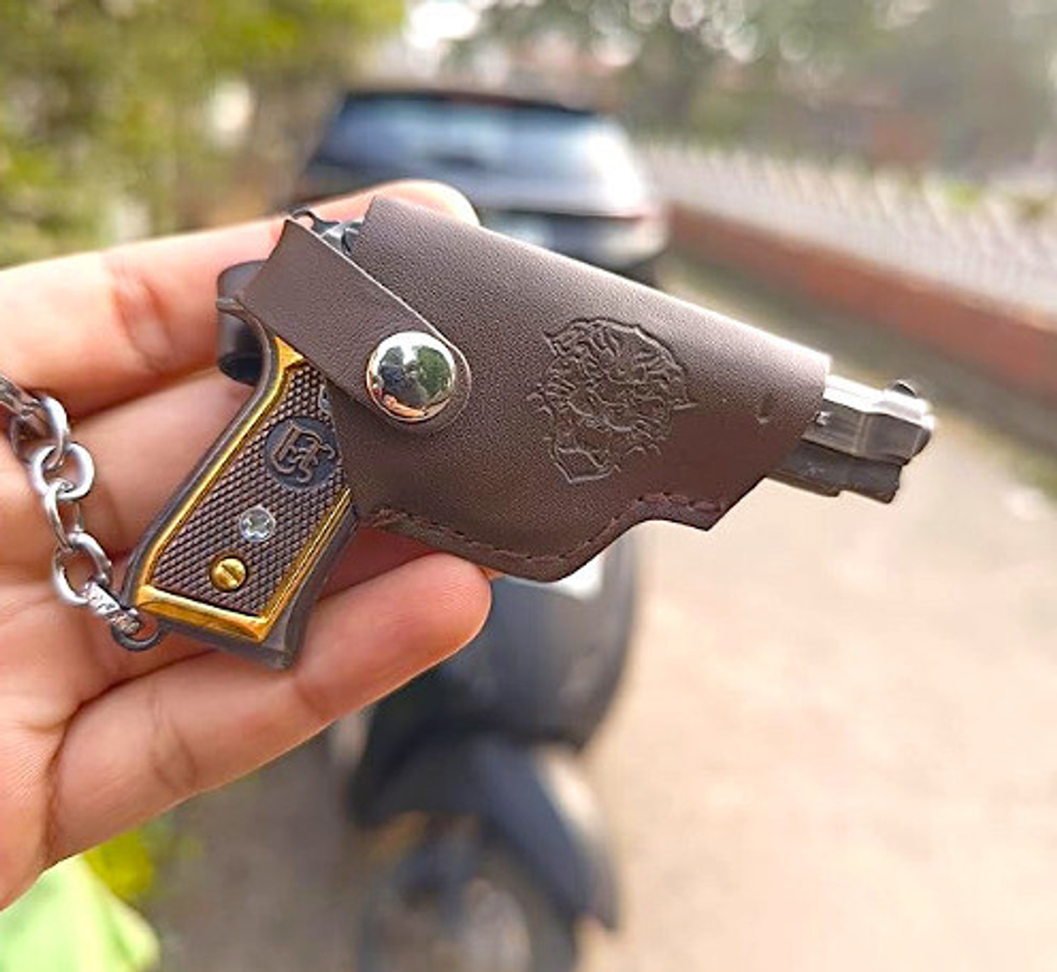 Image of OFM Tactical Defender Metal Gun Keychain with Holster Gross Fire Key Chain