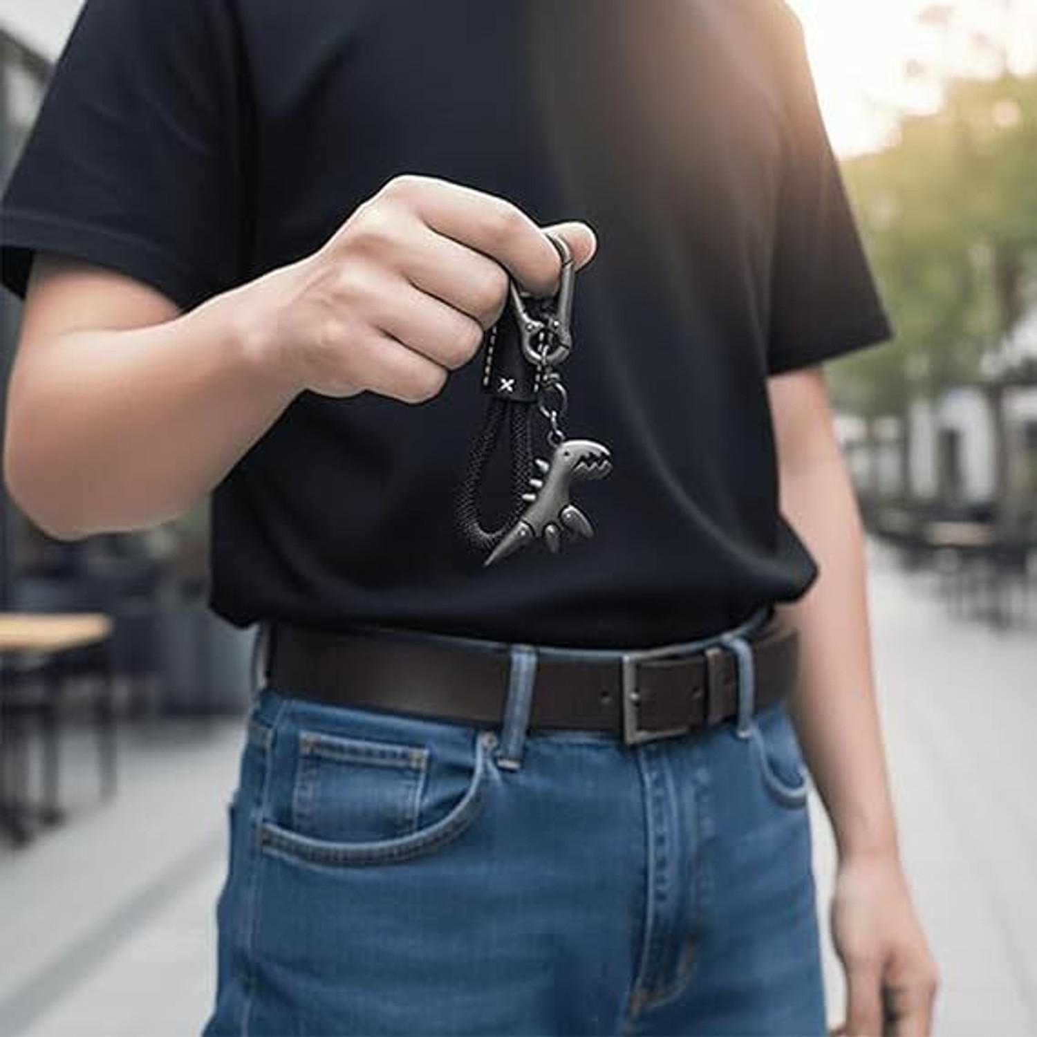 Image of KB CREATION Keychains Dinosaur Aluminum Alloy Charm Paired with a Hand-Woven Bracelet Key Chain
