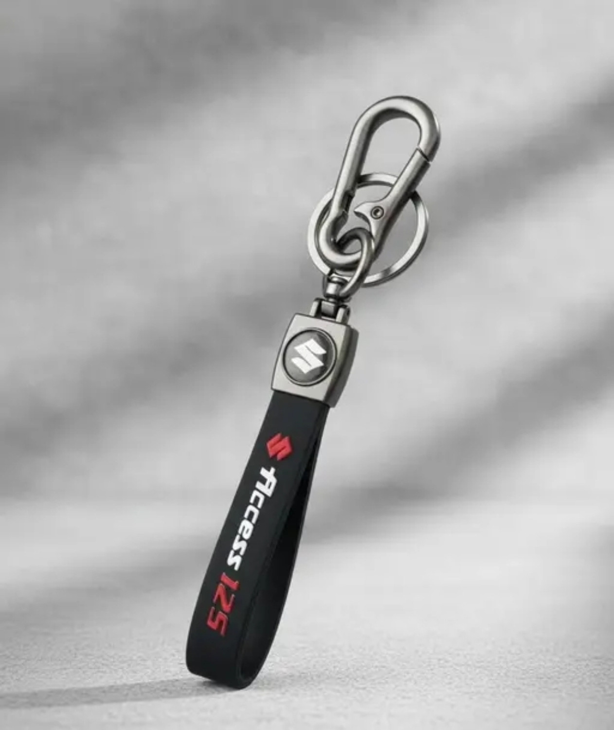 Image of HappierYou Suzuki Access 125 Keychain with Logo, Black Leather Strap, Metal Key Ring Key Chain