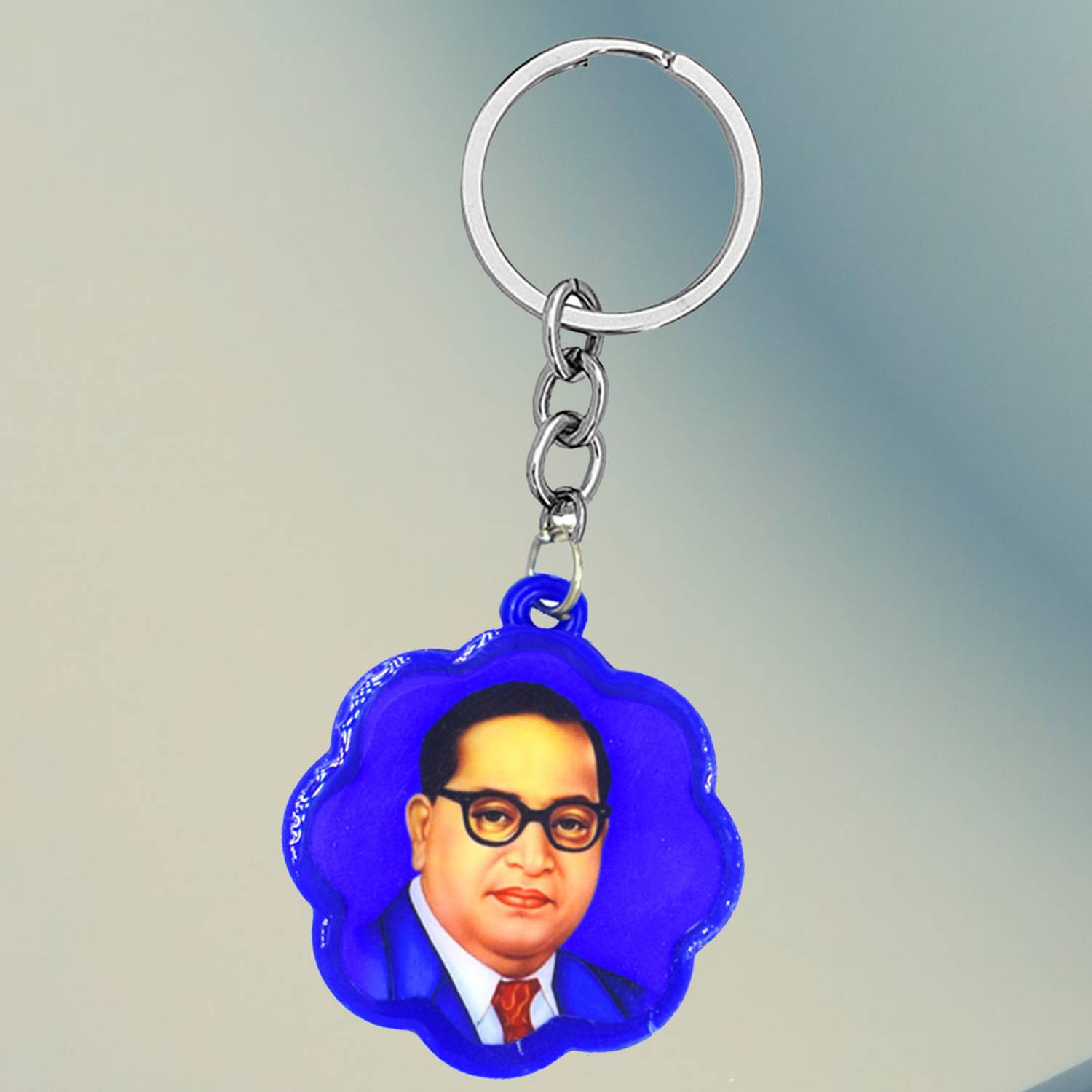 AFH Babasaheb Ambedkar with Meditating Lord Buddha Blue Keychain for Men and Women Key Chain