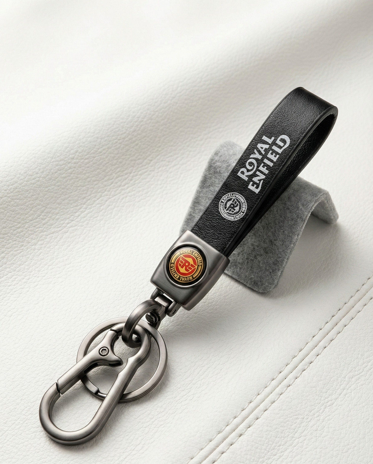 Image of Thevellahub Zuno Royal Enfield Leather Keychain for Men Key Chain