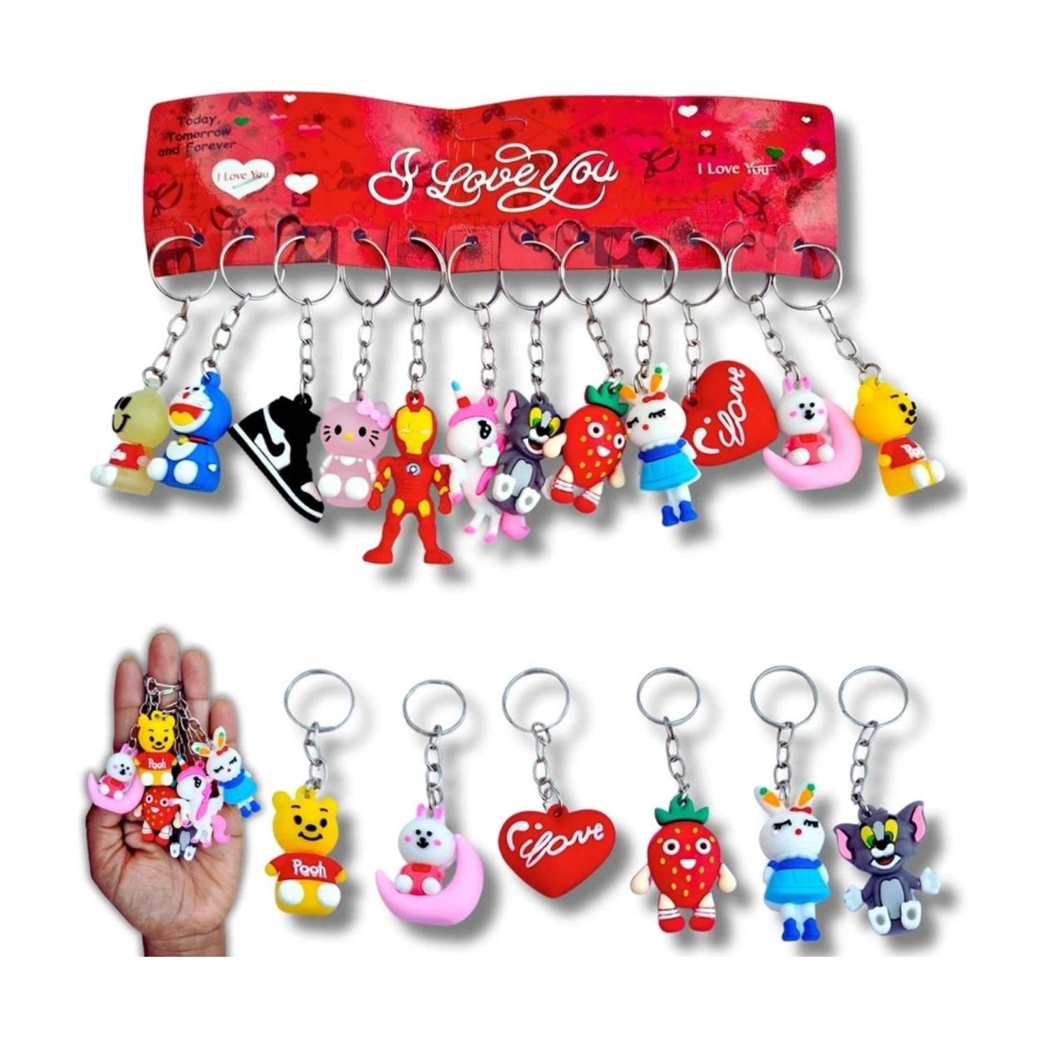 4GX 12pc Cartoon Character Keychain for Kids & Girls | KeyRing for Bag, Keys & Gifts Key Chain