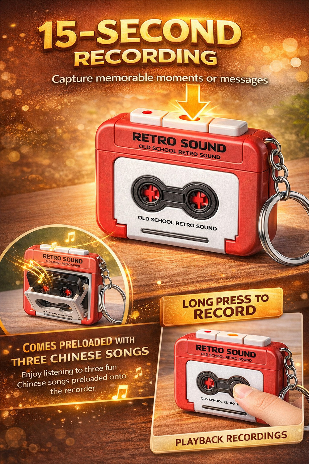 Image of Iqbals Retro Sound Mini Voice Recorder Keychain - Record & Playback Fun Toy for Kids Key Chain