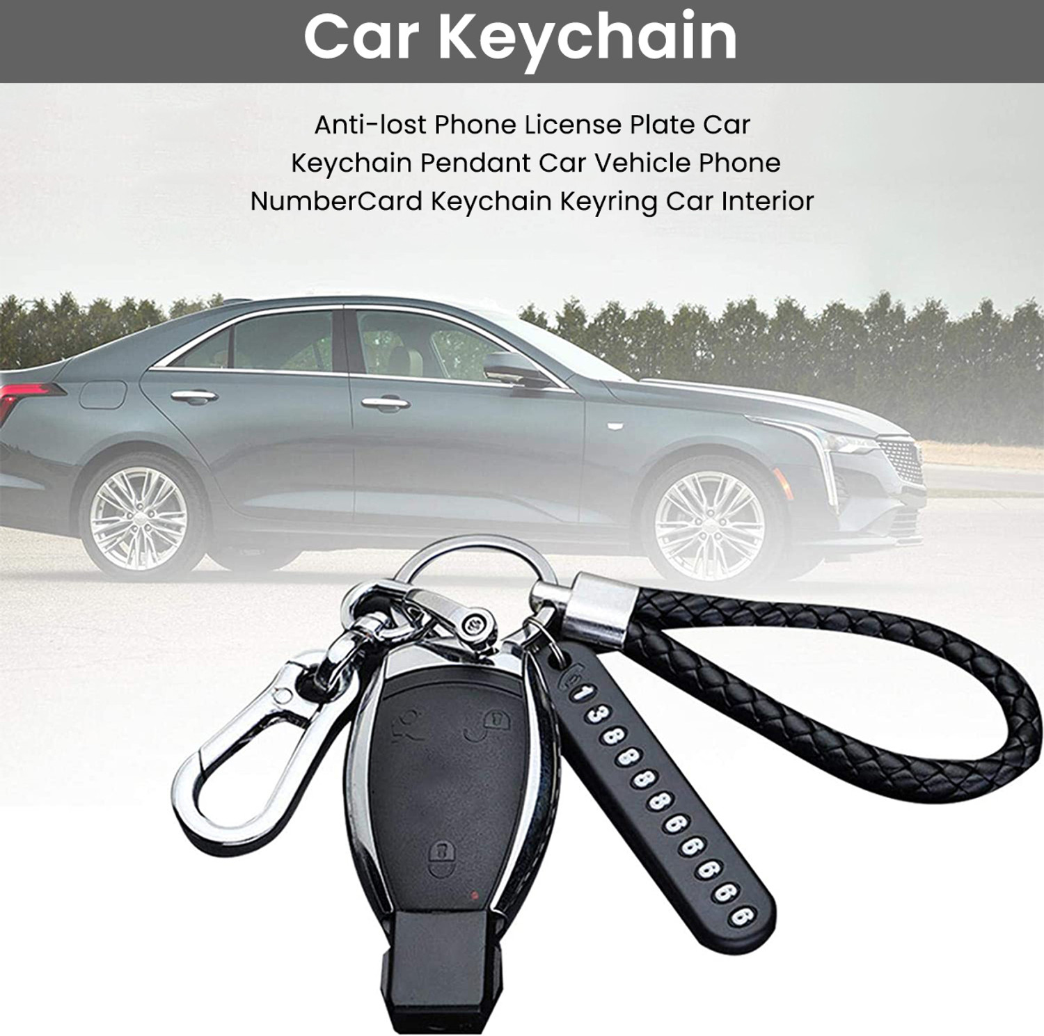 Image of Qpets Keychain Anti Lost Car Keychain with Phone Number Pendant Universal Car Keychain Key Chain